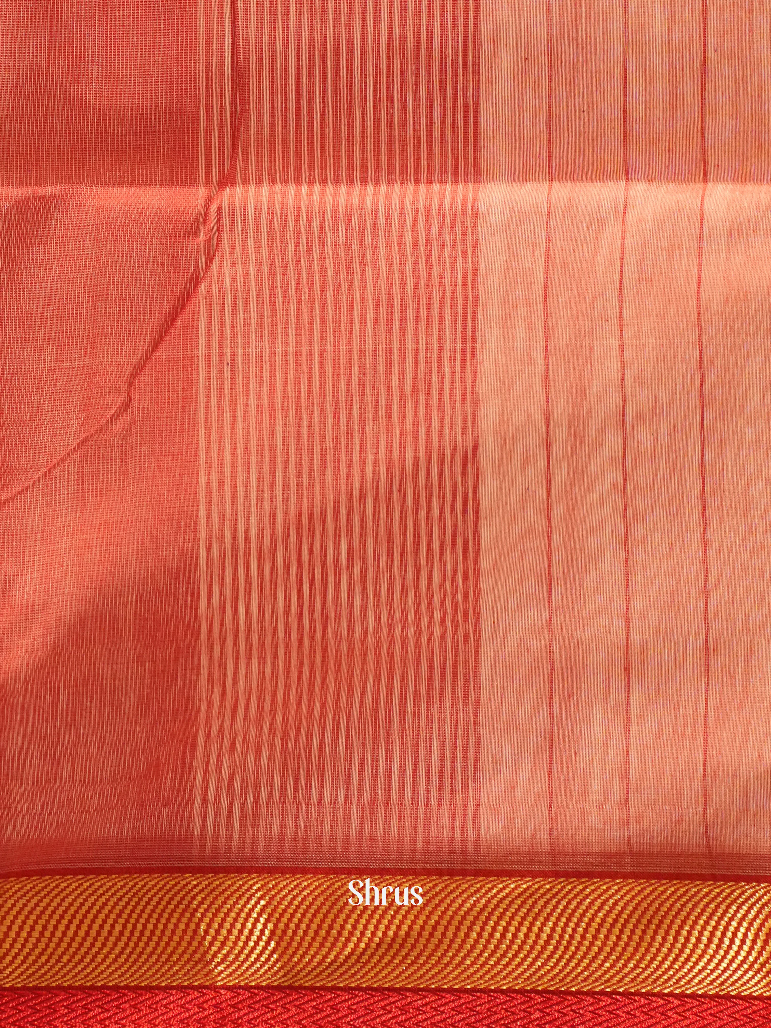 Cream & Red - Maheshwari silkcotton Saree - Shop on ShrusEternity.com