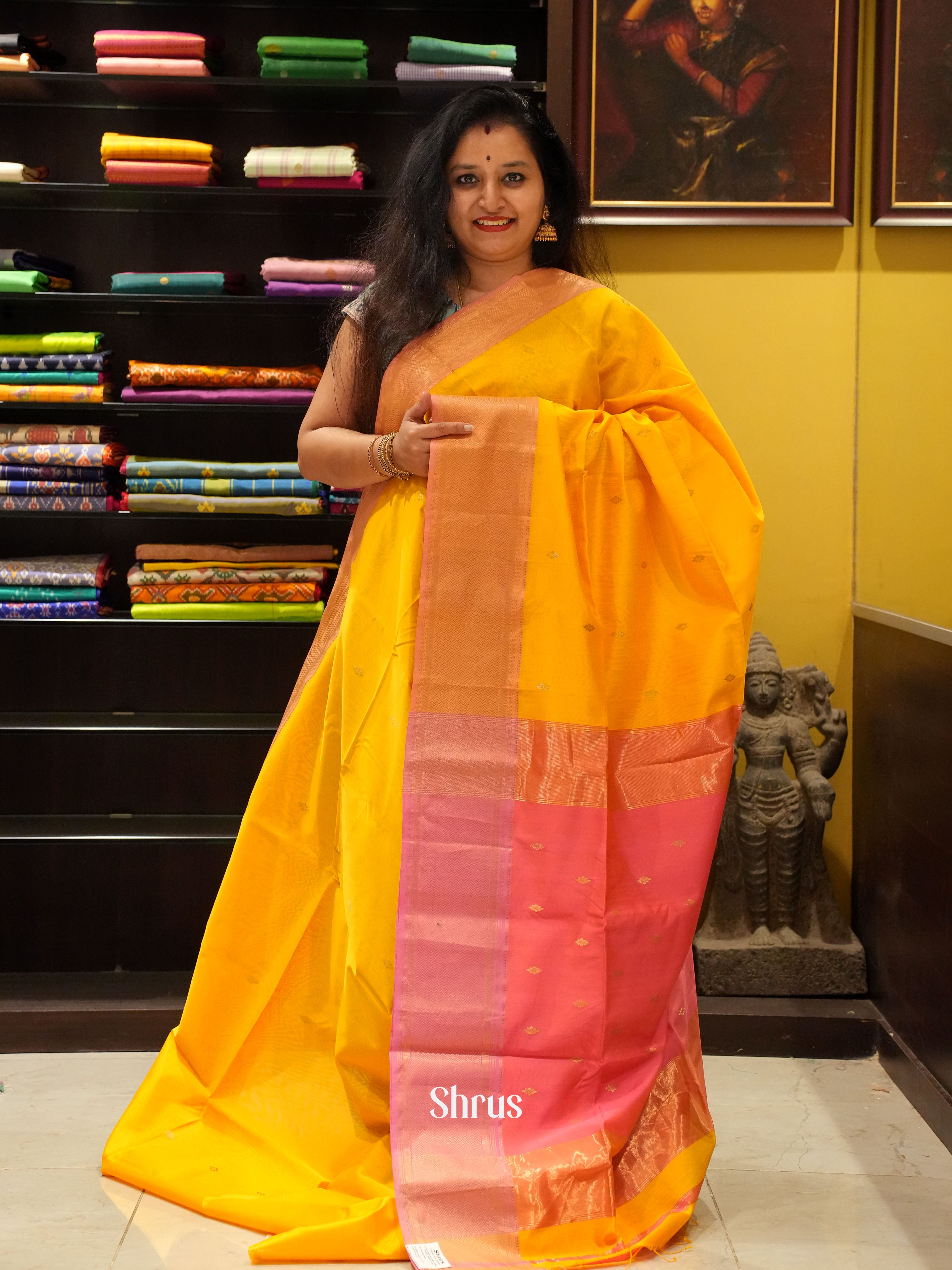 Yellow & Pink -Maheshwari silkcotton - Shop on ShrusEternity.com