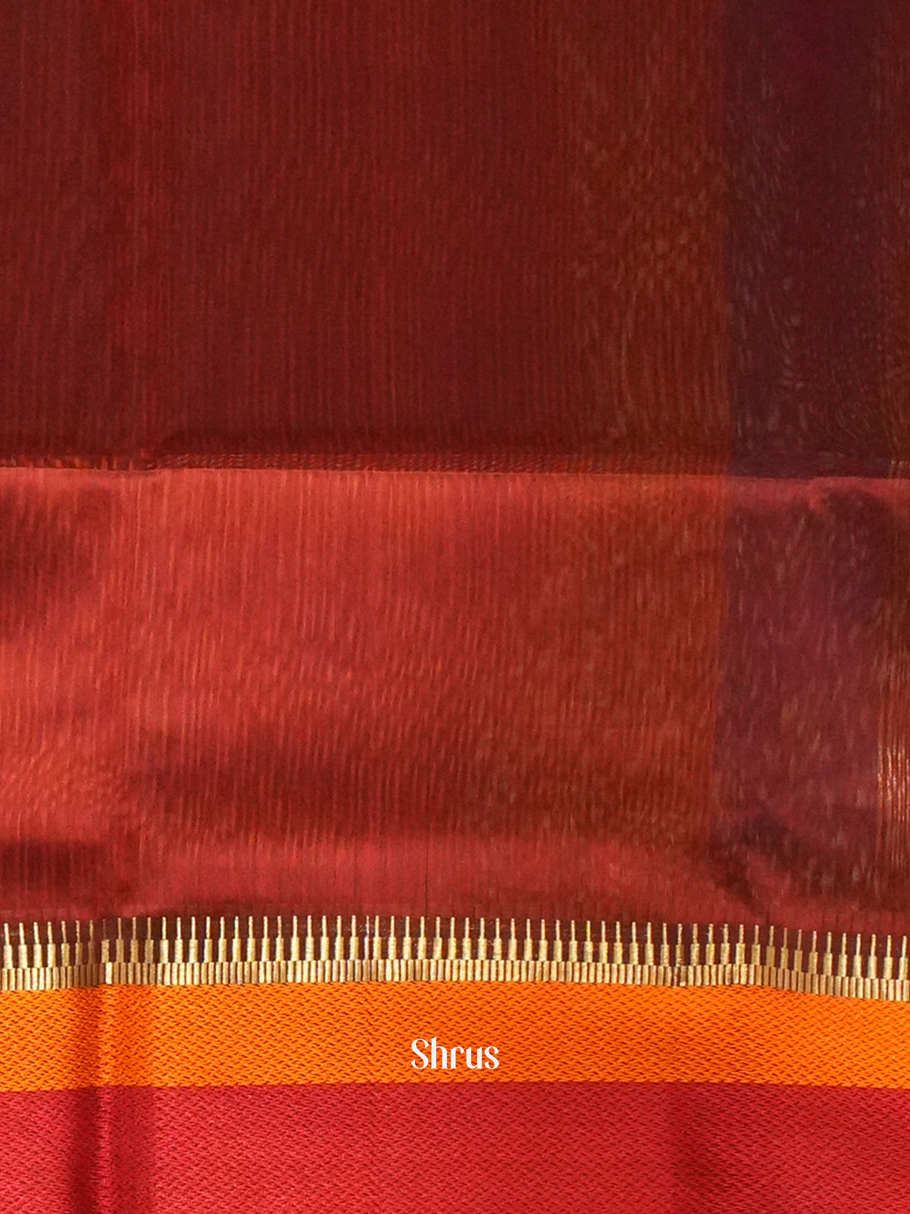 Blue & Maroon - Maheshwari silkcotton Saree - Shop on ShrusEternity.com