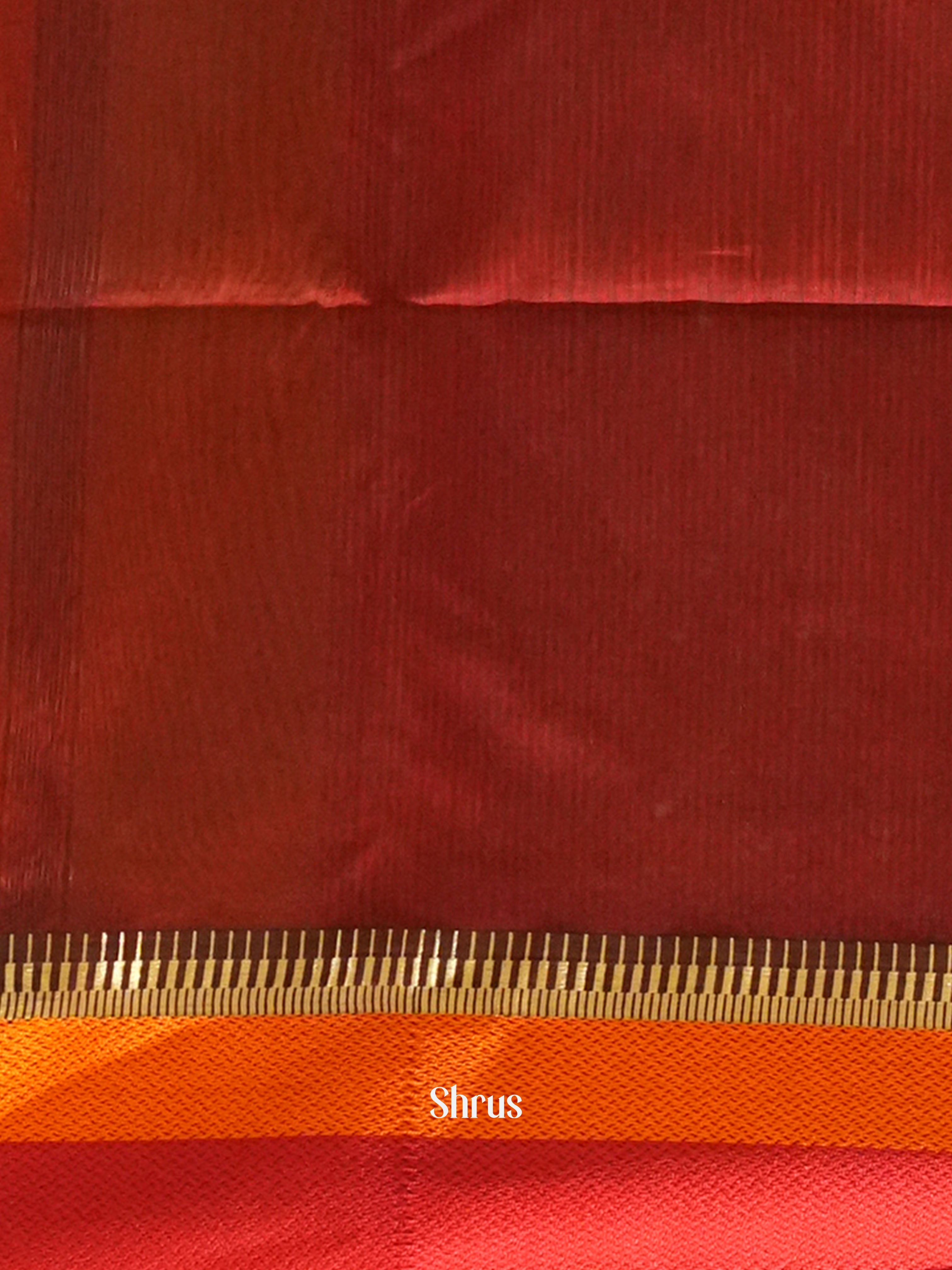 Mustard & Maroon - Maheshwari silkcotton saree - Shop on ShrusEternity.com