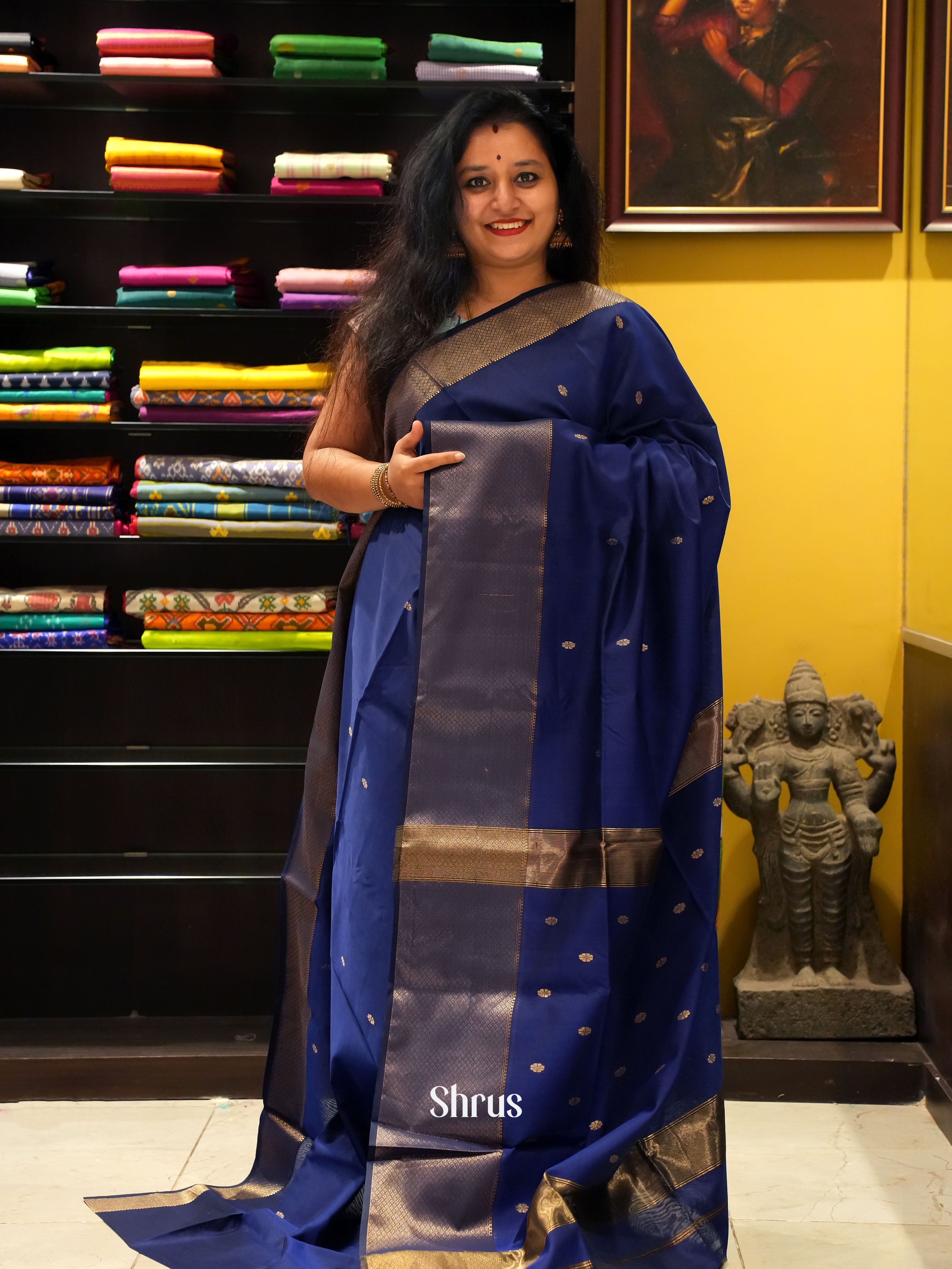 Blue(Single Tone) -Maheshwari silkcotton Saree - Shop on ShrusEternity.com