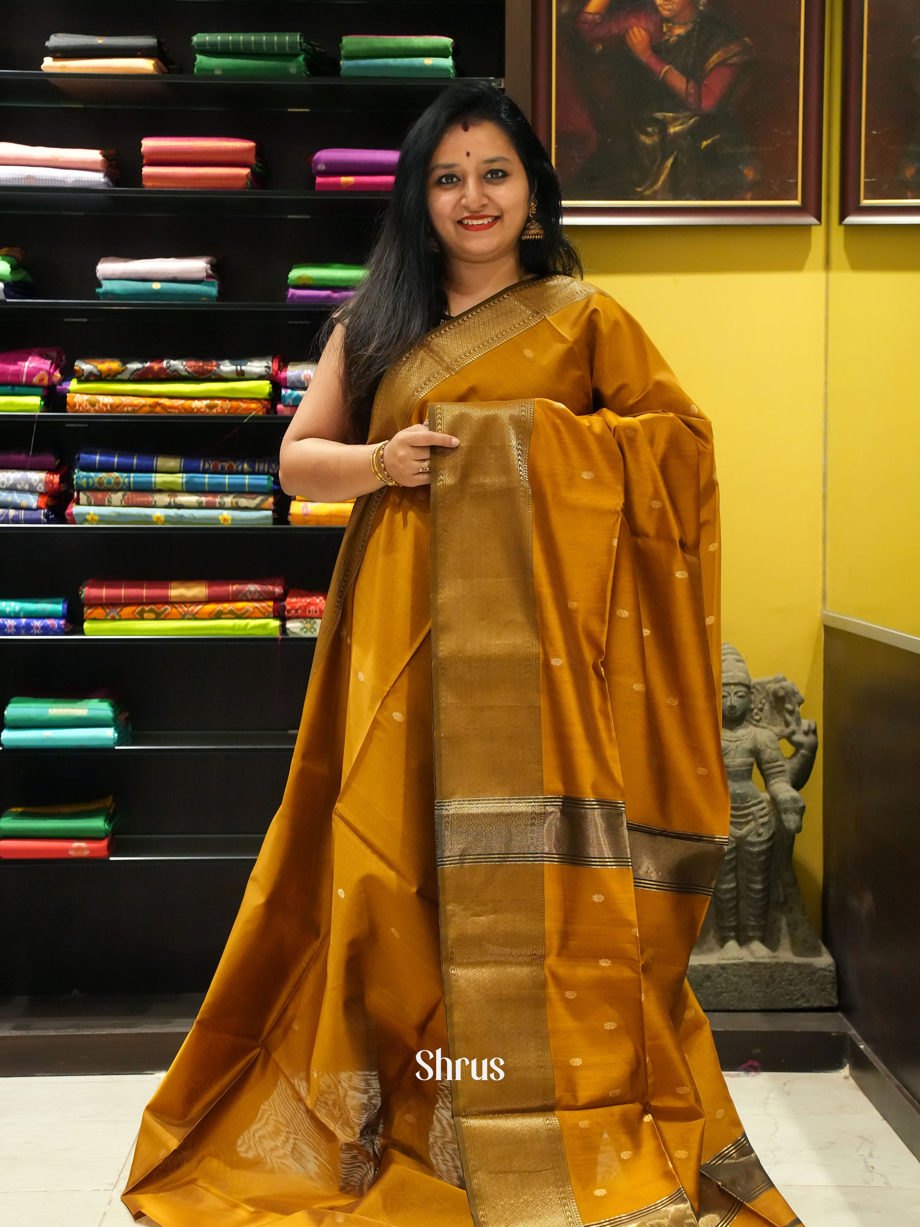 Golden Brown - Maheshwari silkcotton Saree - Shop on ShrusEternity.com
