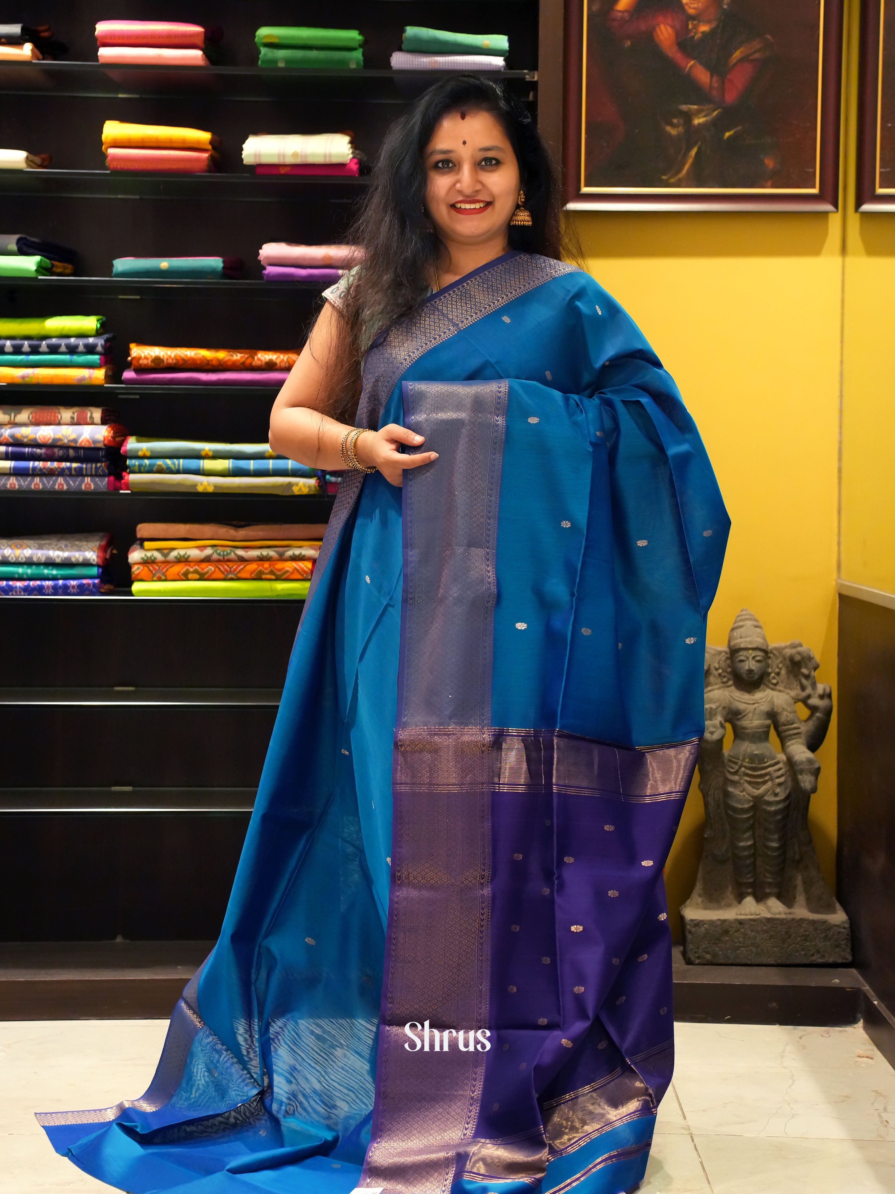 Blue & Purple -Maheshwari silkcotton Saree - Shop on ShrusEternity.com