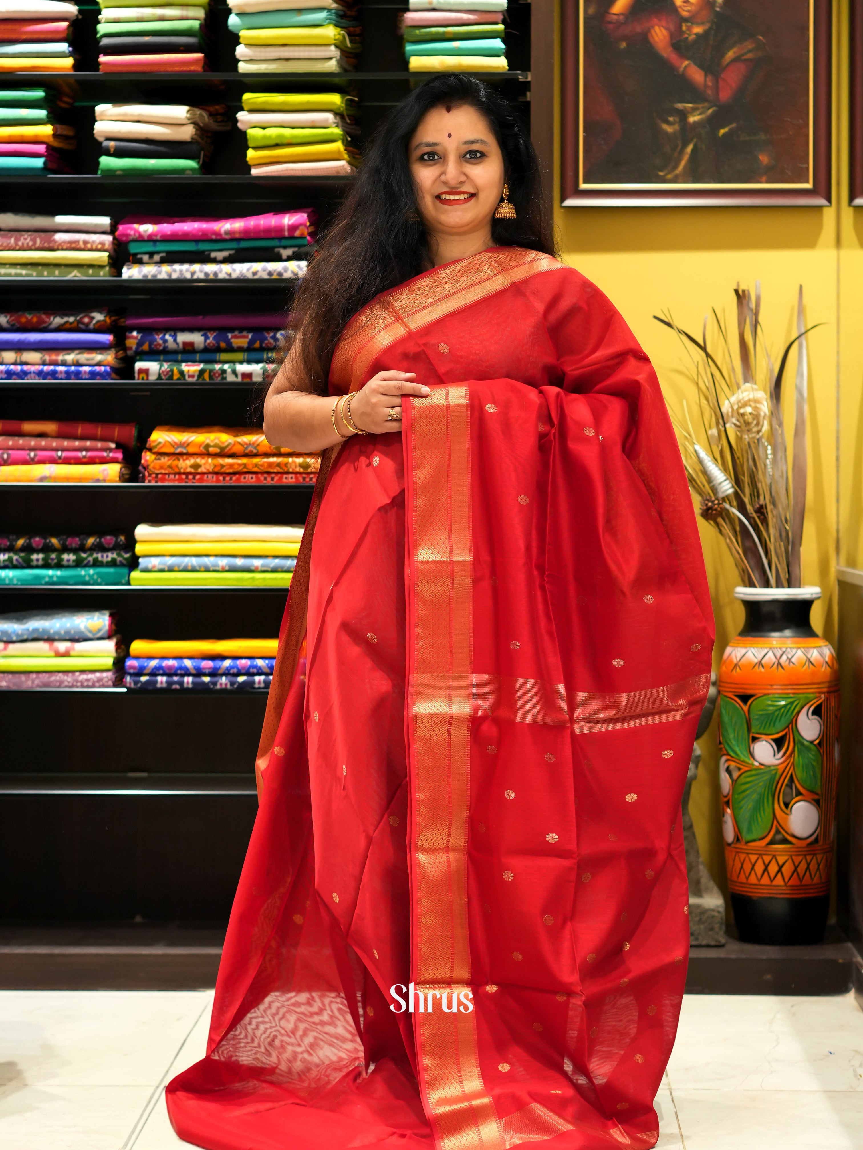 Red(single Tone) - Maheswari sico Saree - Shop on ShrusEternity.com