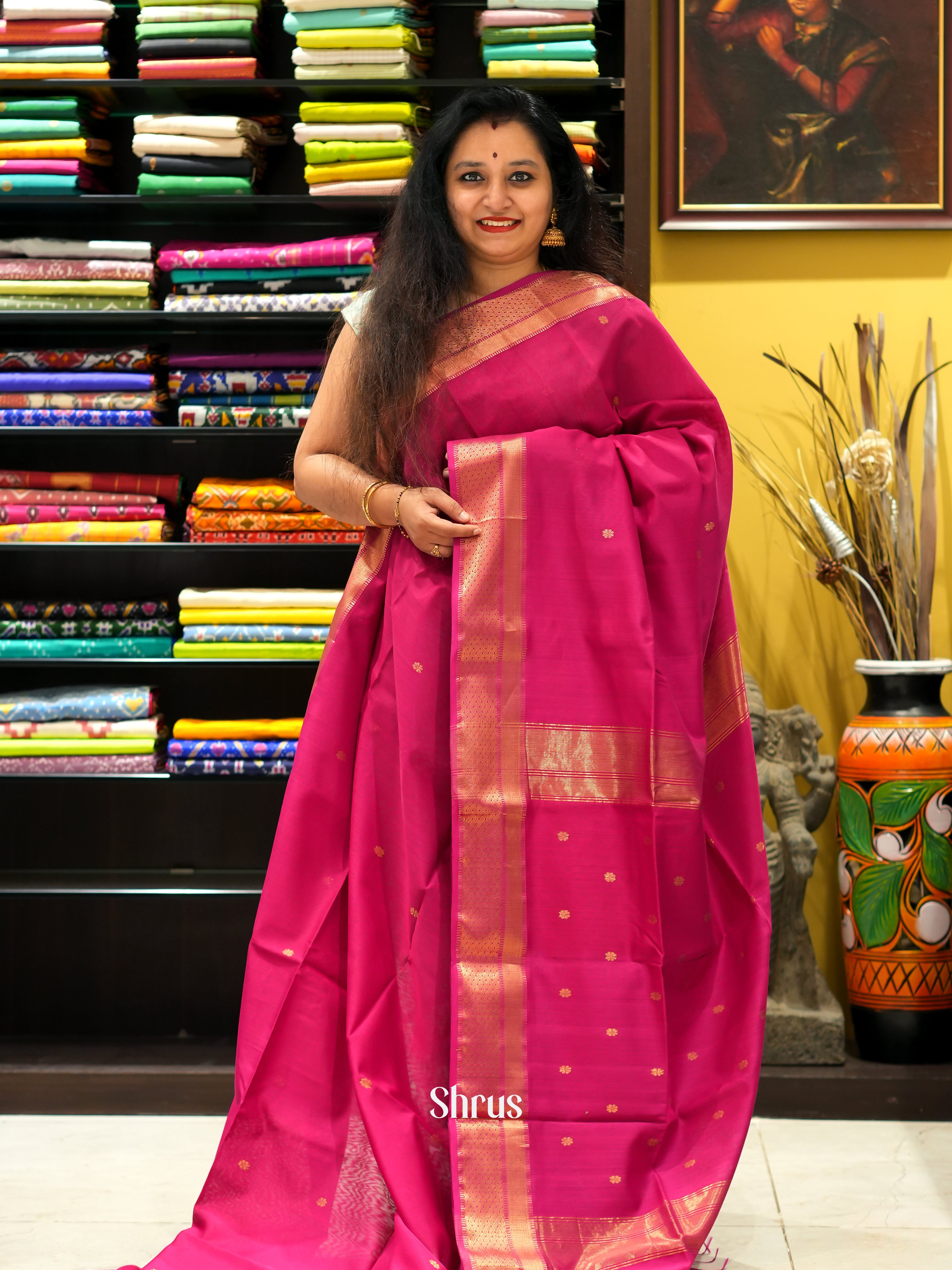 Pink(Single Tone) - Maheswari sico Saree - Shop on ShrusEternity.com