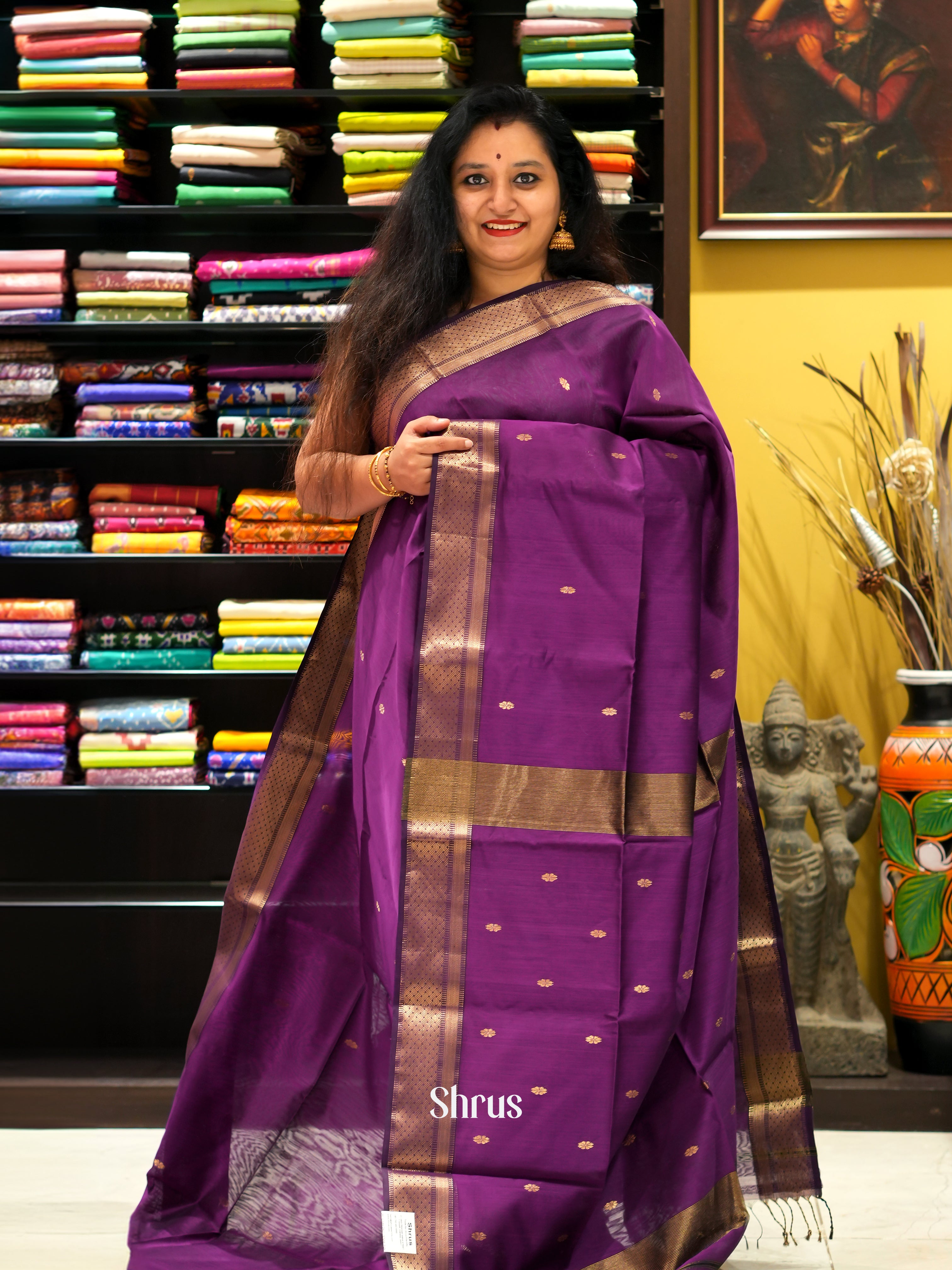 Purple(Single Tone)- Maheswari sico Saree - Shop on ShrusEternity.com