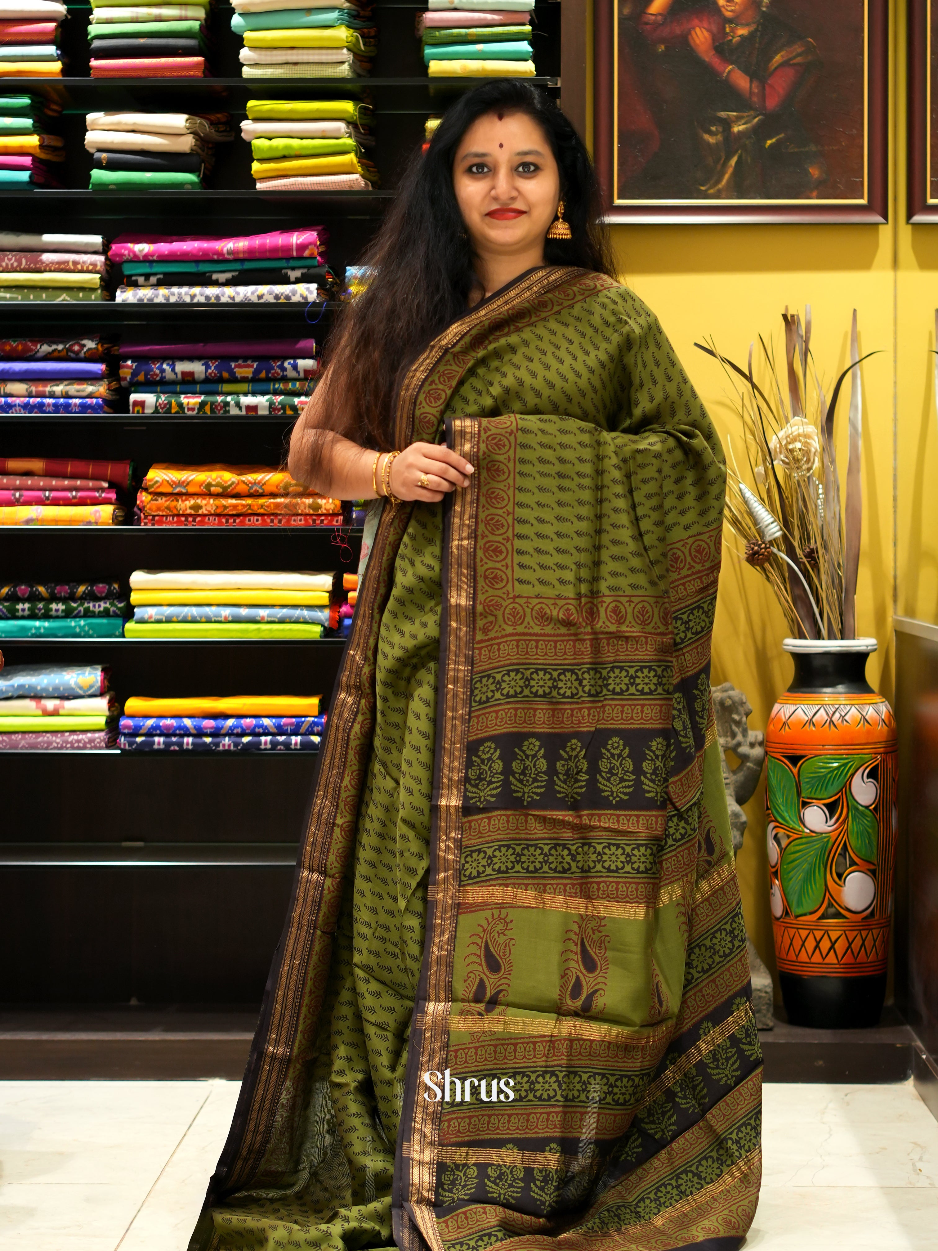 Green & Black - Maheswari sico Saree - Shop on ShrusEternity.com