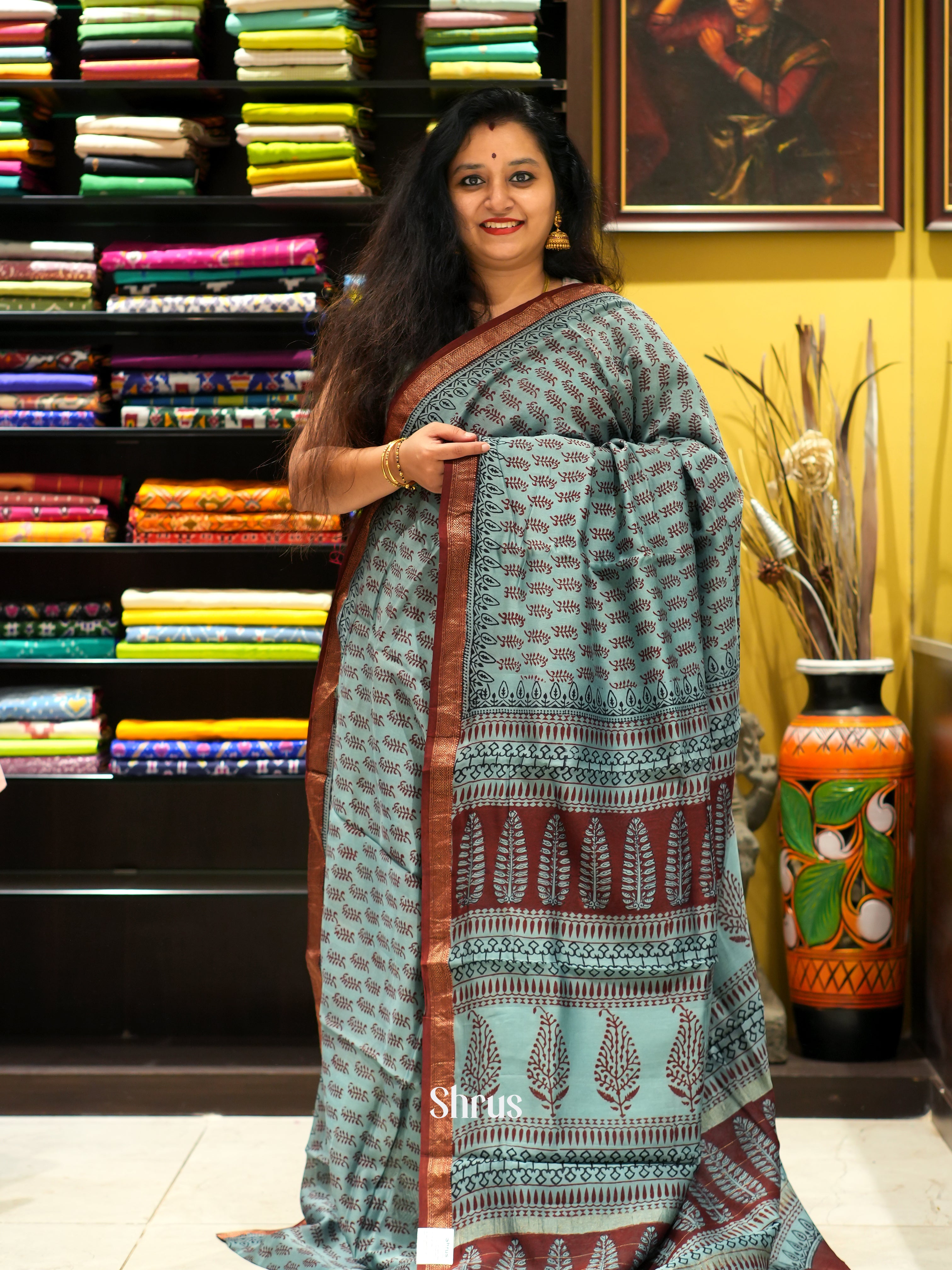 Blue & Maroon - Maheswari sico Saree - Shop on ShrusEternity.com