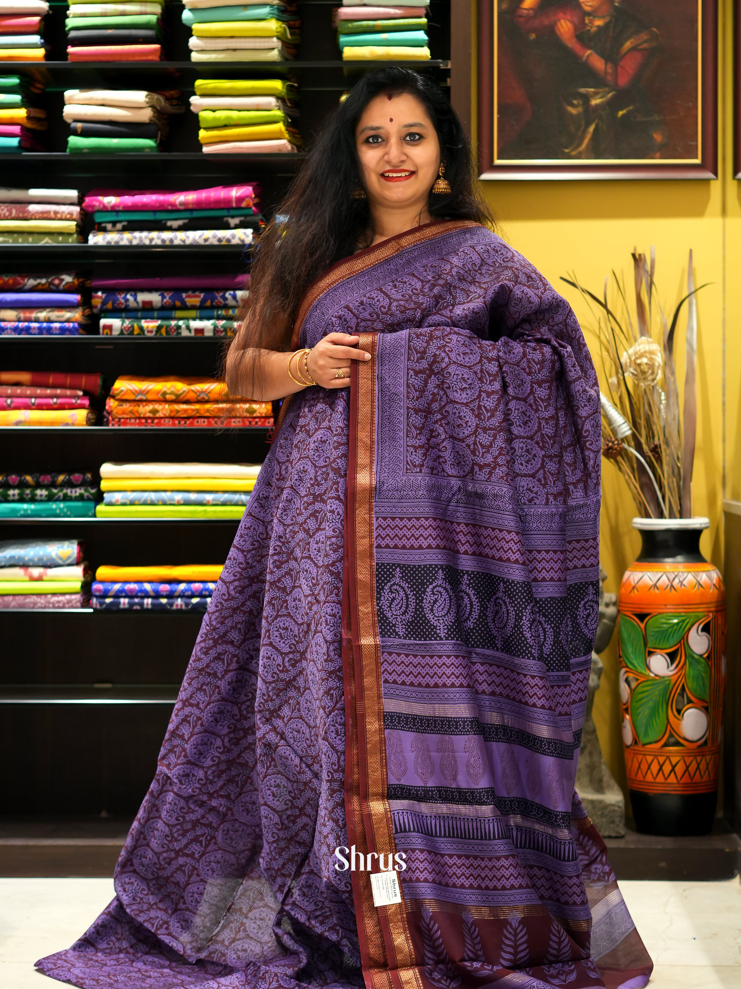 Purple & Maroon - Maheswari sico Saree - Shop on ShrusEternity.com