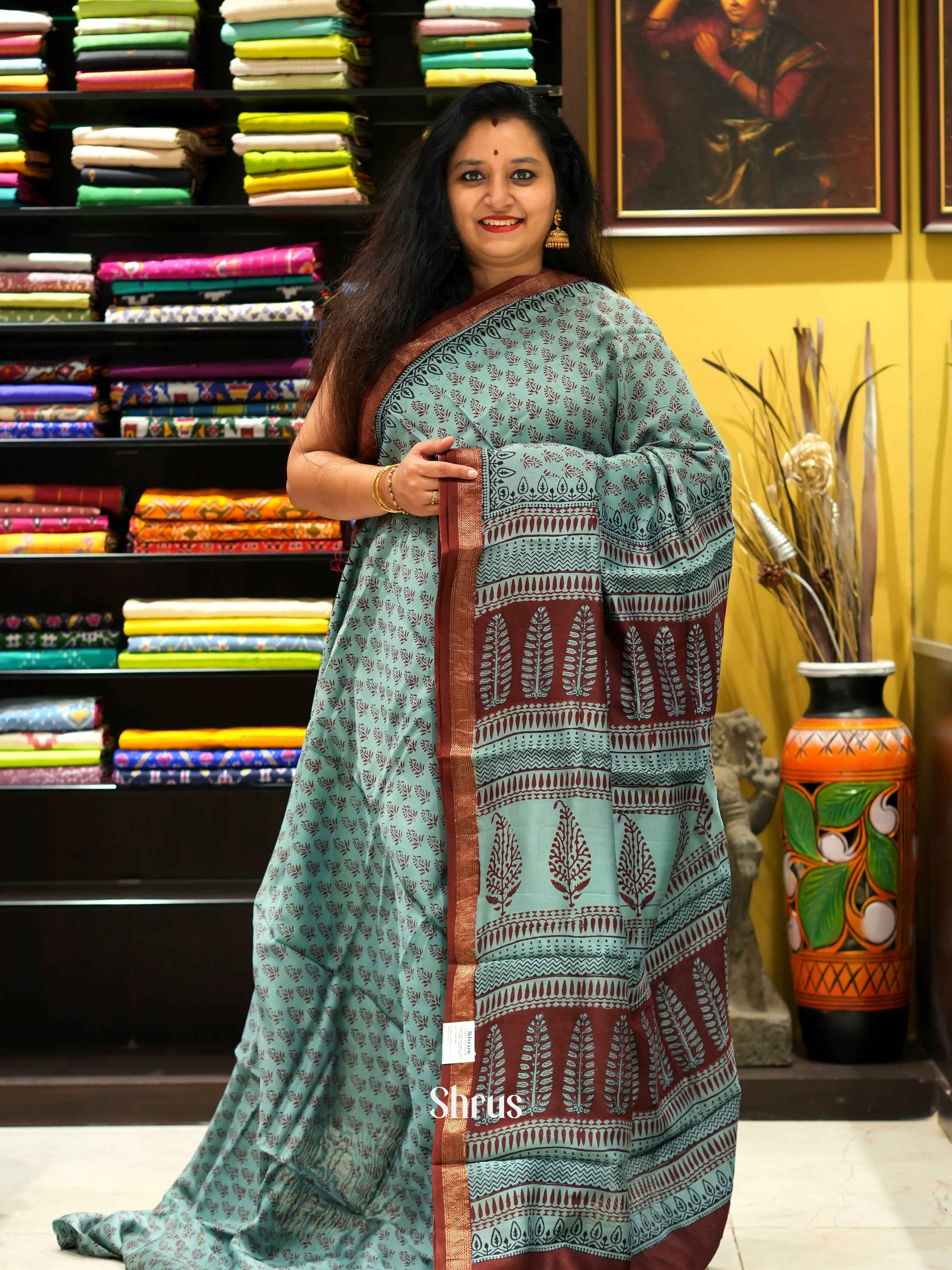 Blue & Maroon - Maheswari sico Saree - Shop on ShrusEternity.com