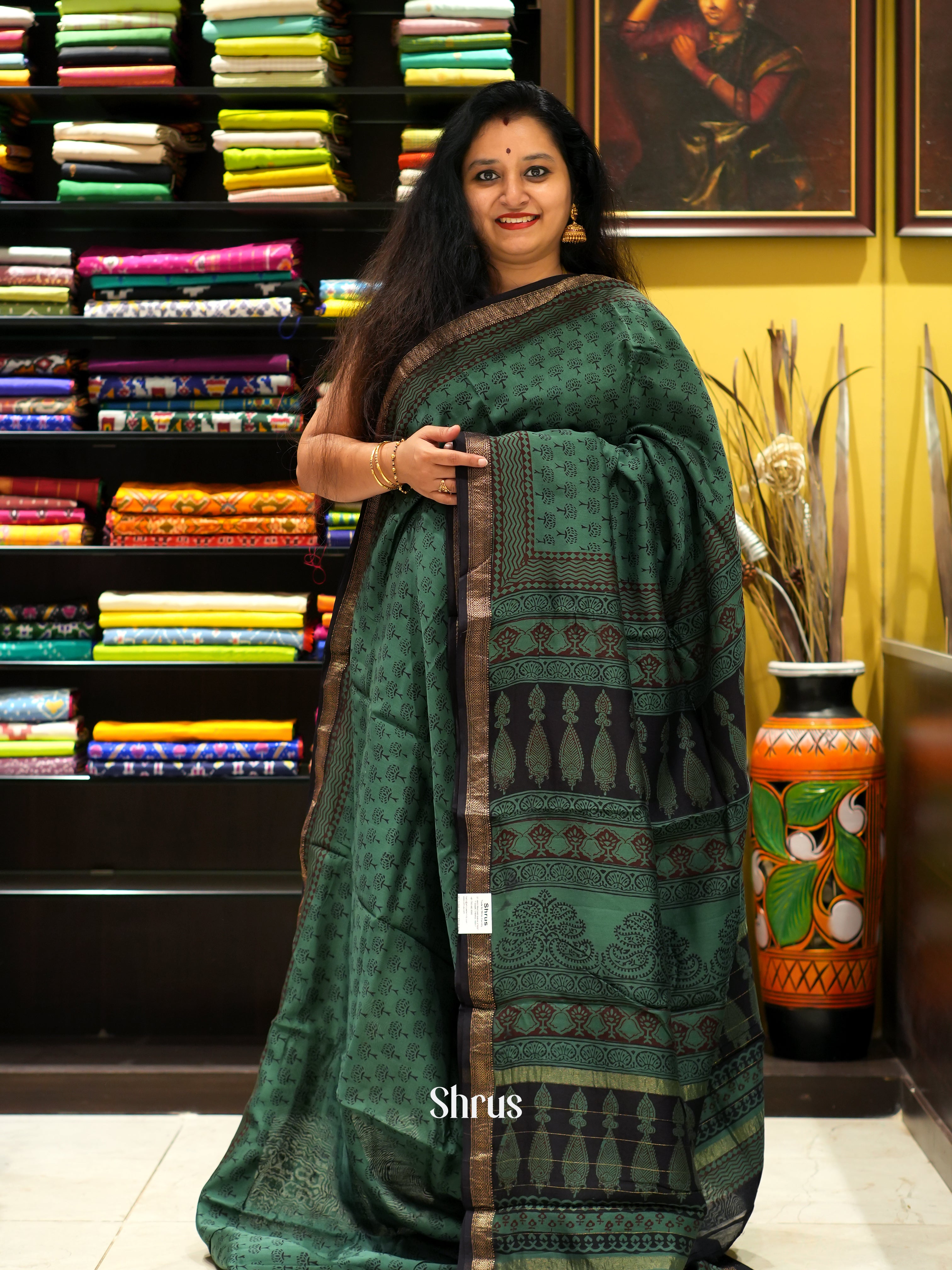 Green & Black- Maheswari sico Saree - Shop on ShrusEternity.com