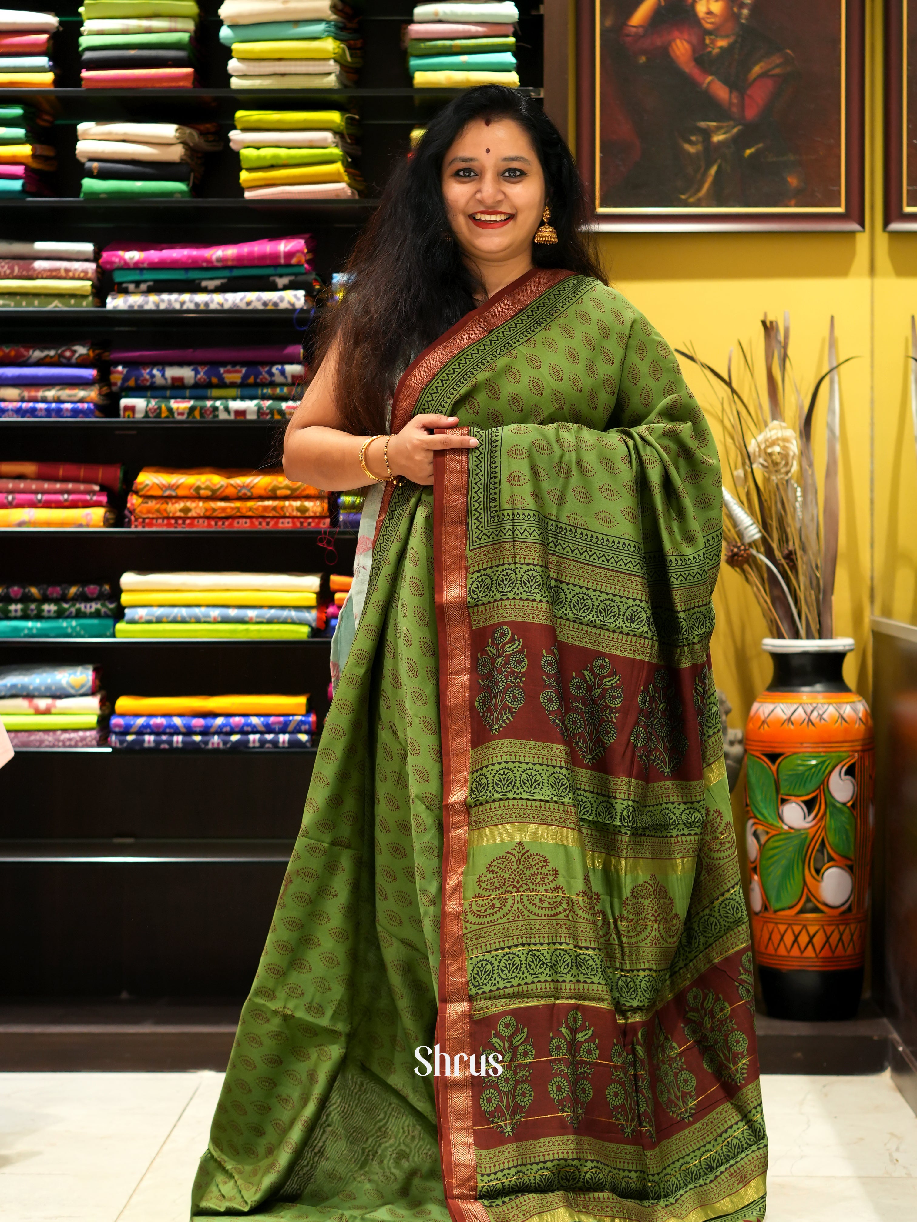 Green & Maroon- Maheswari sico Saree - Shop on ShrusEternity.com