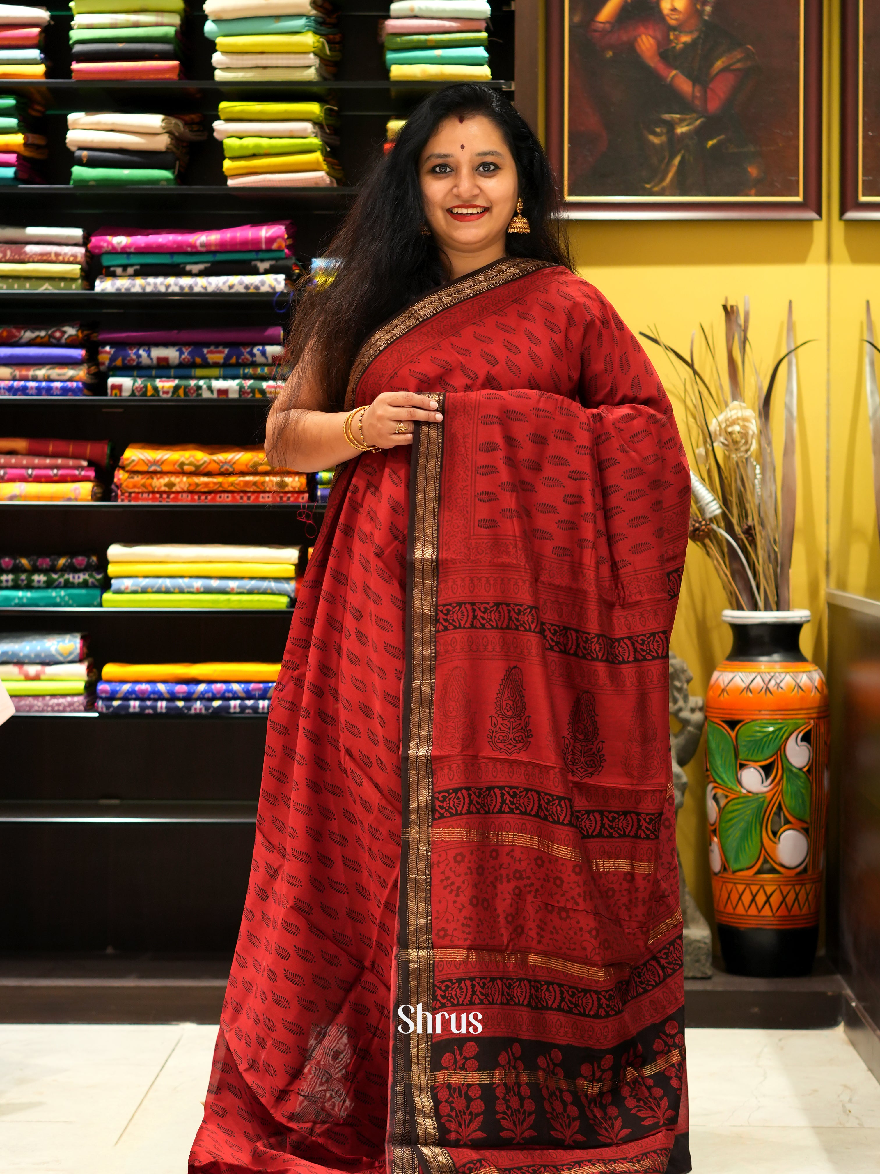 Red & Black- Maheswari sico Saree - Shop on ShrusEternity.com