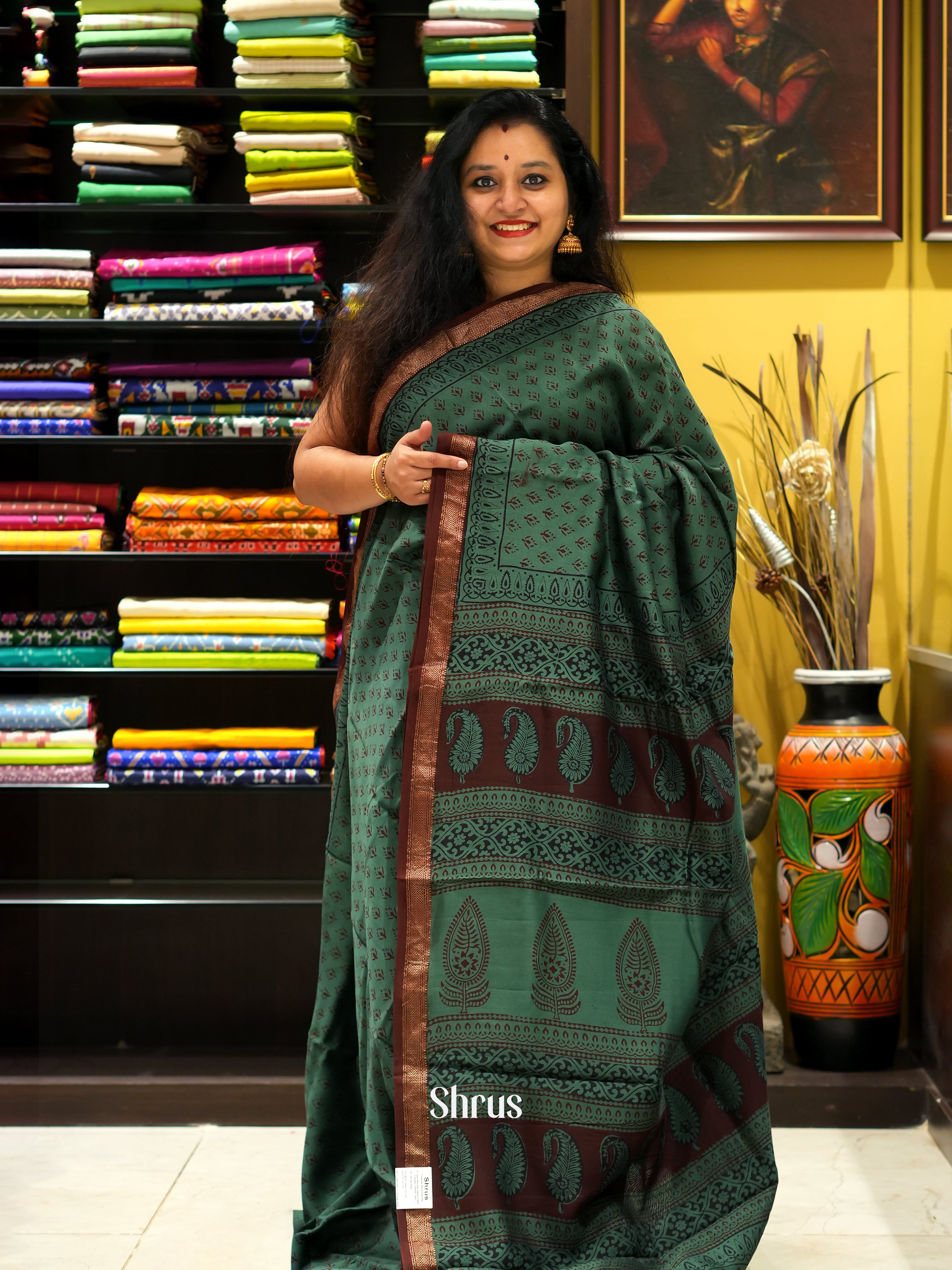 Green & Black - Maheswari sico Saree - Shop on ShrusEternity.com