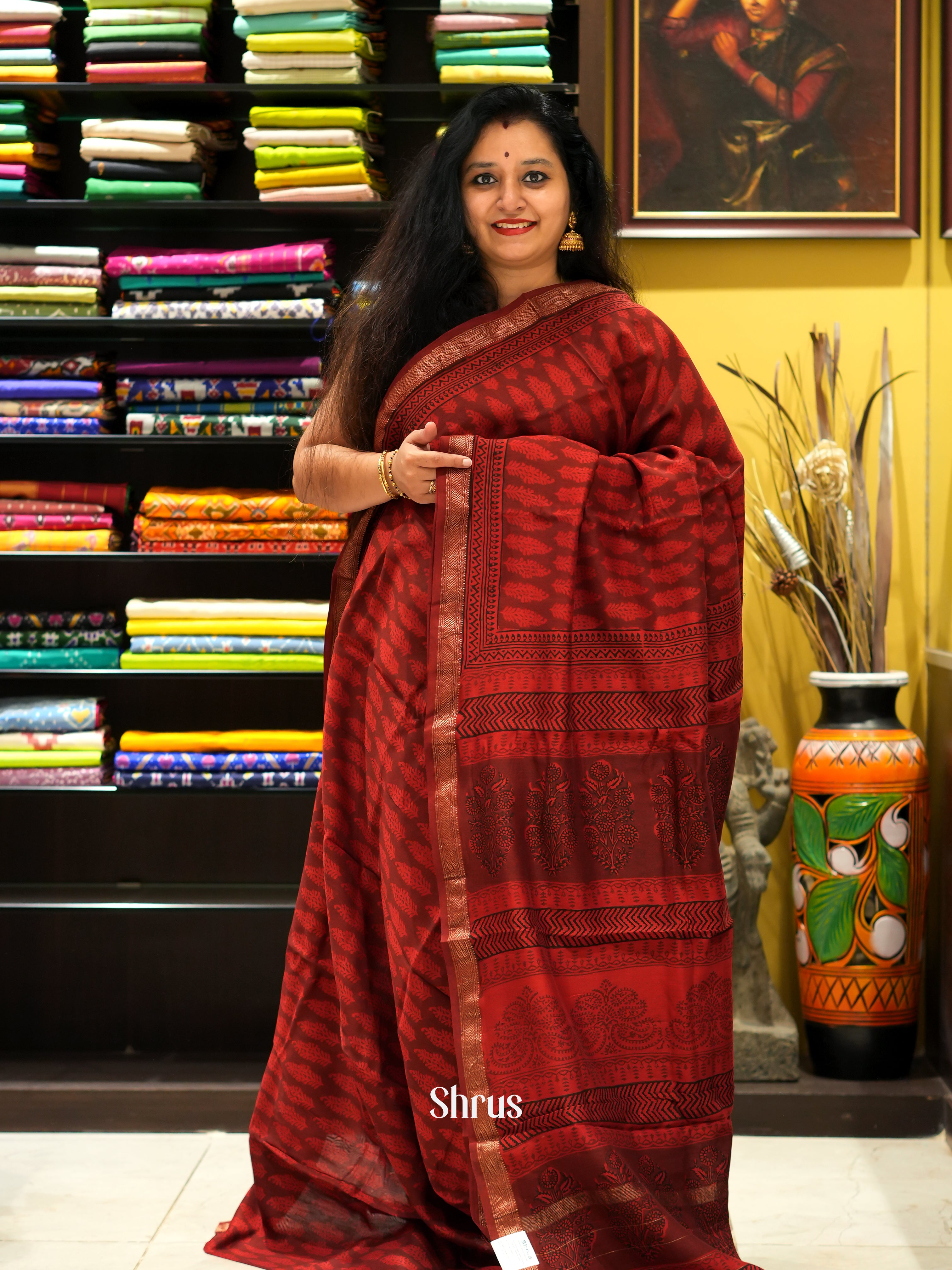 Red - Maheswari sico Saree - Shop on ShrusEternity.com