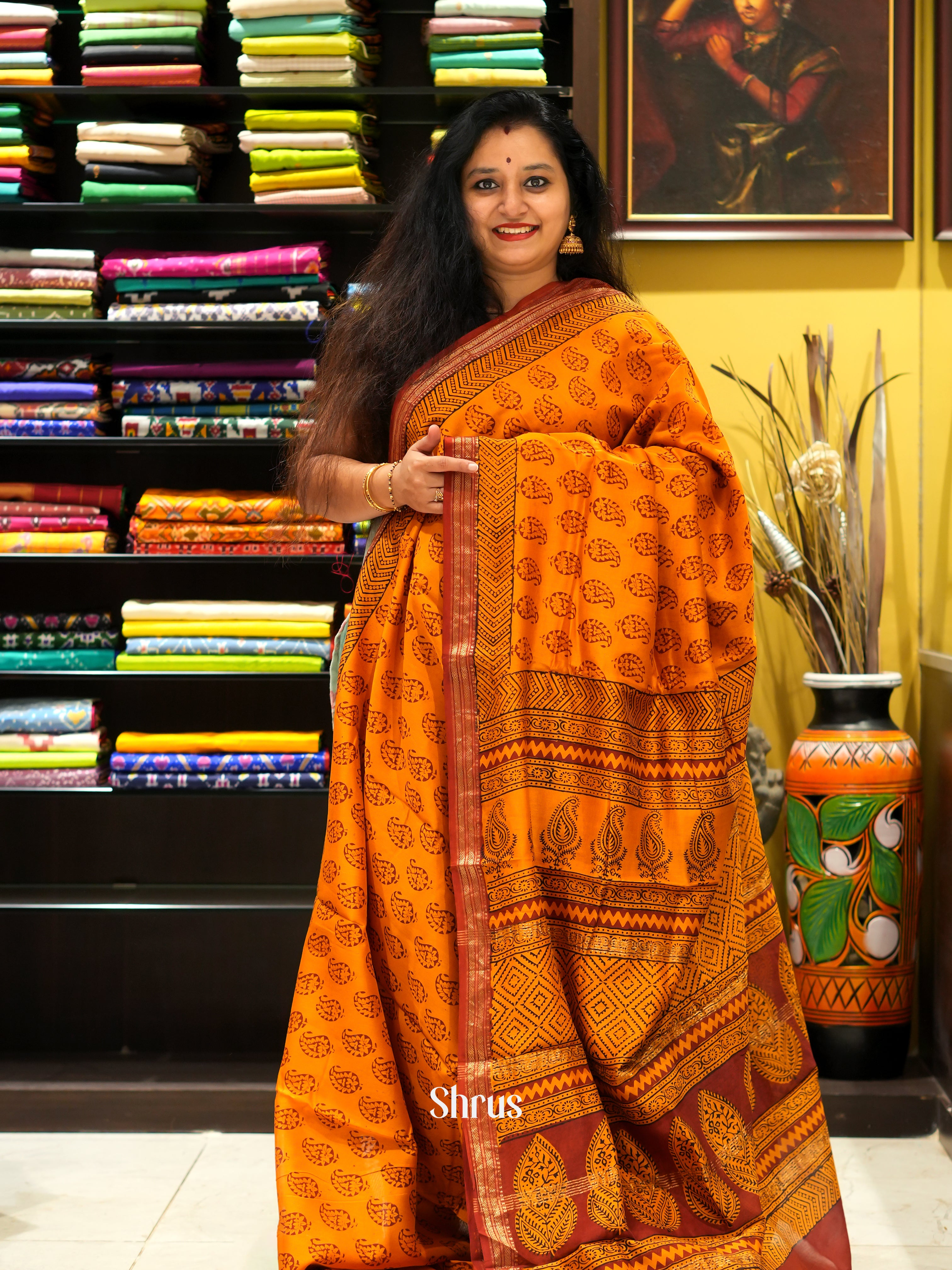 Mustard - Maheswari sico Saree - Shop on ShrusEternity.com