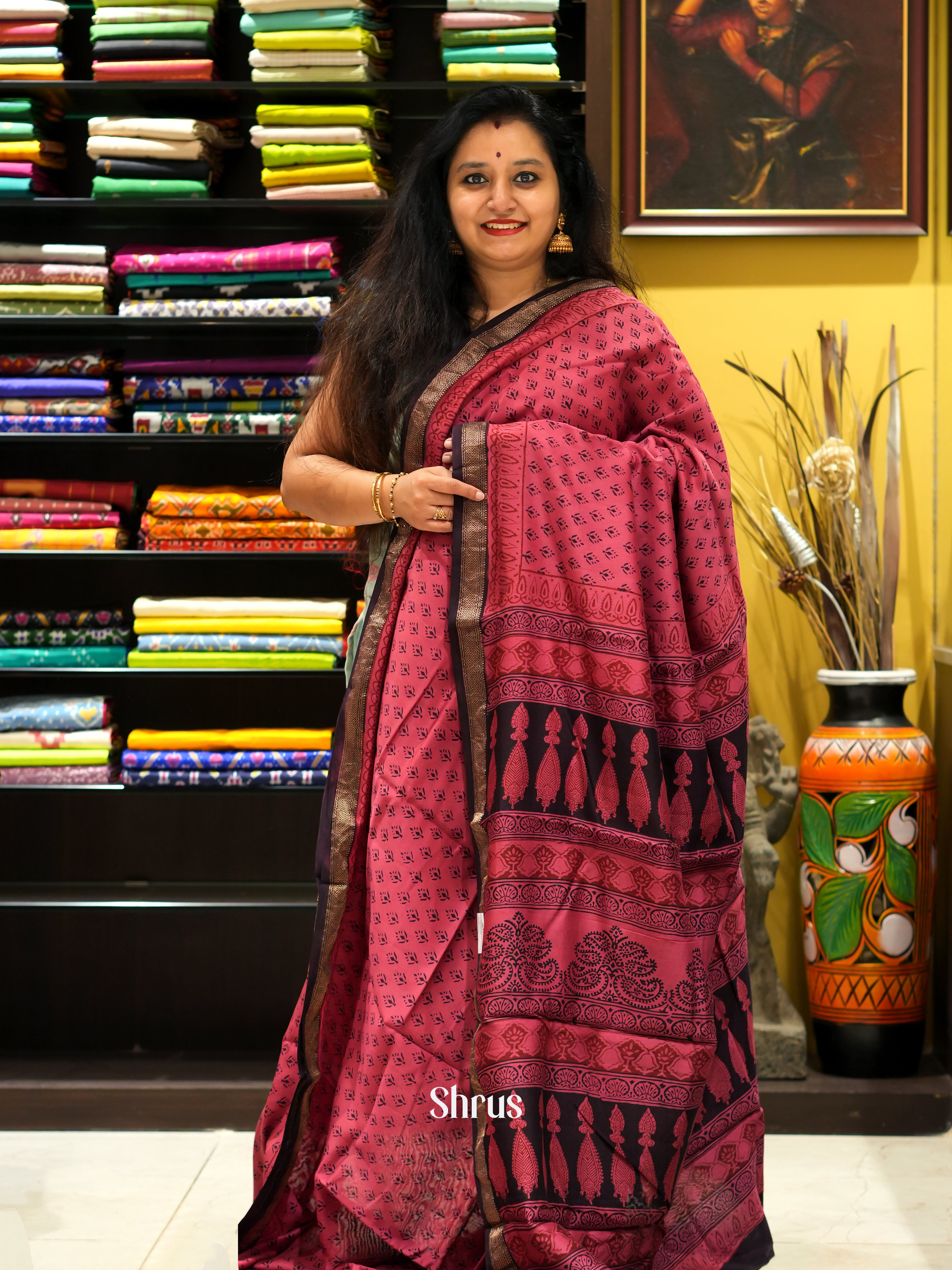Pink & Black - Maheswari sico Saree - Shop on ShrusEternity.com
