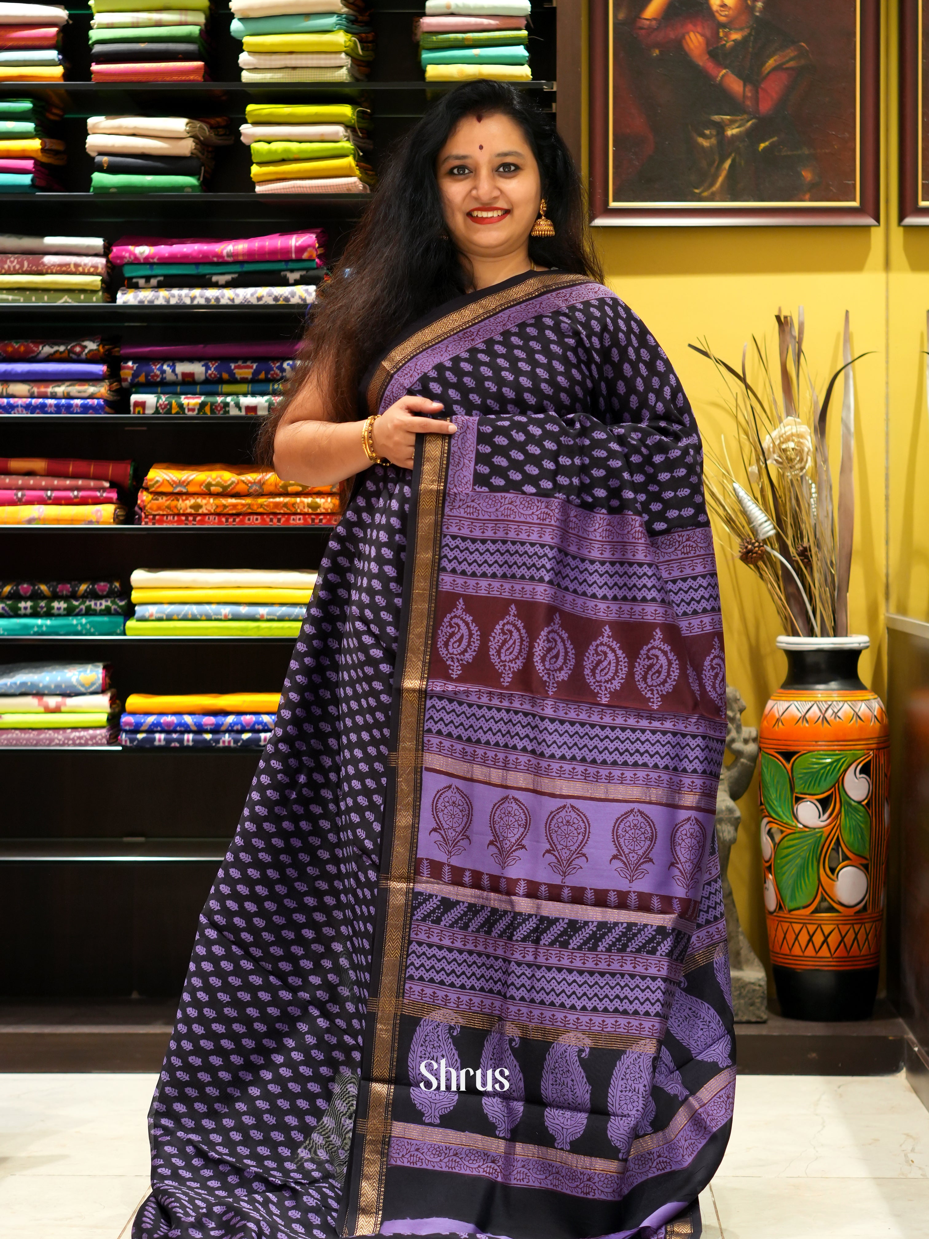 Black & Purple - Maheswari sico Saree - Shop on ShrusEternity.com