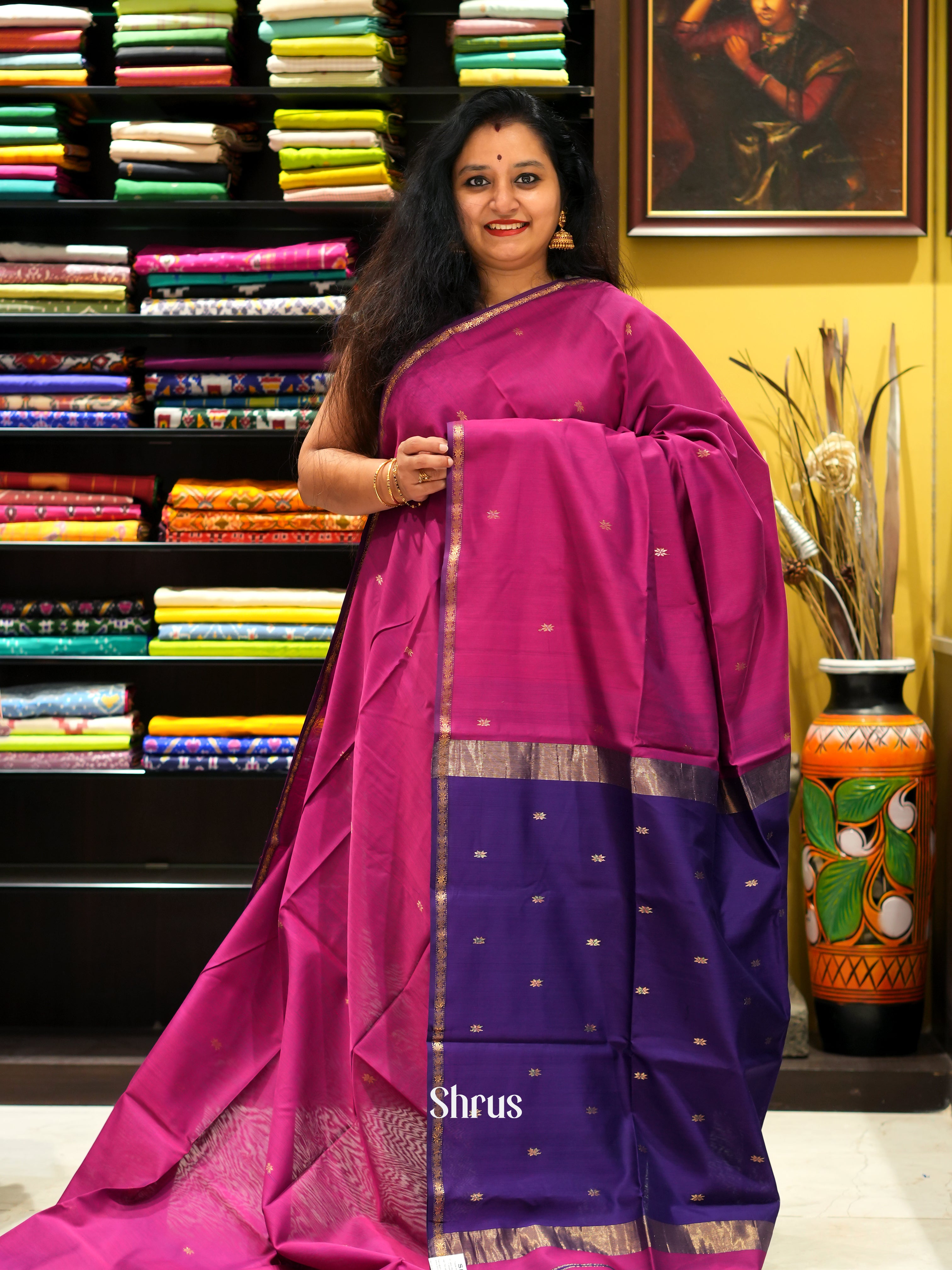 Pink & Violet - Maheswari sico Saree - Shop on ShrusEternity.com