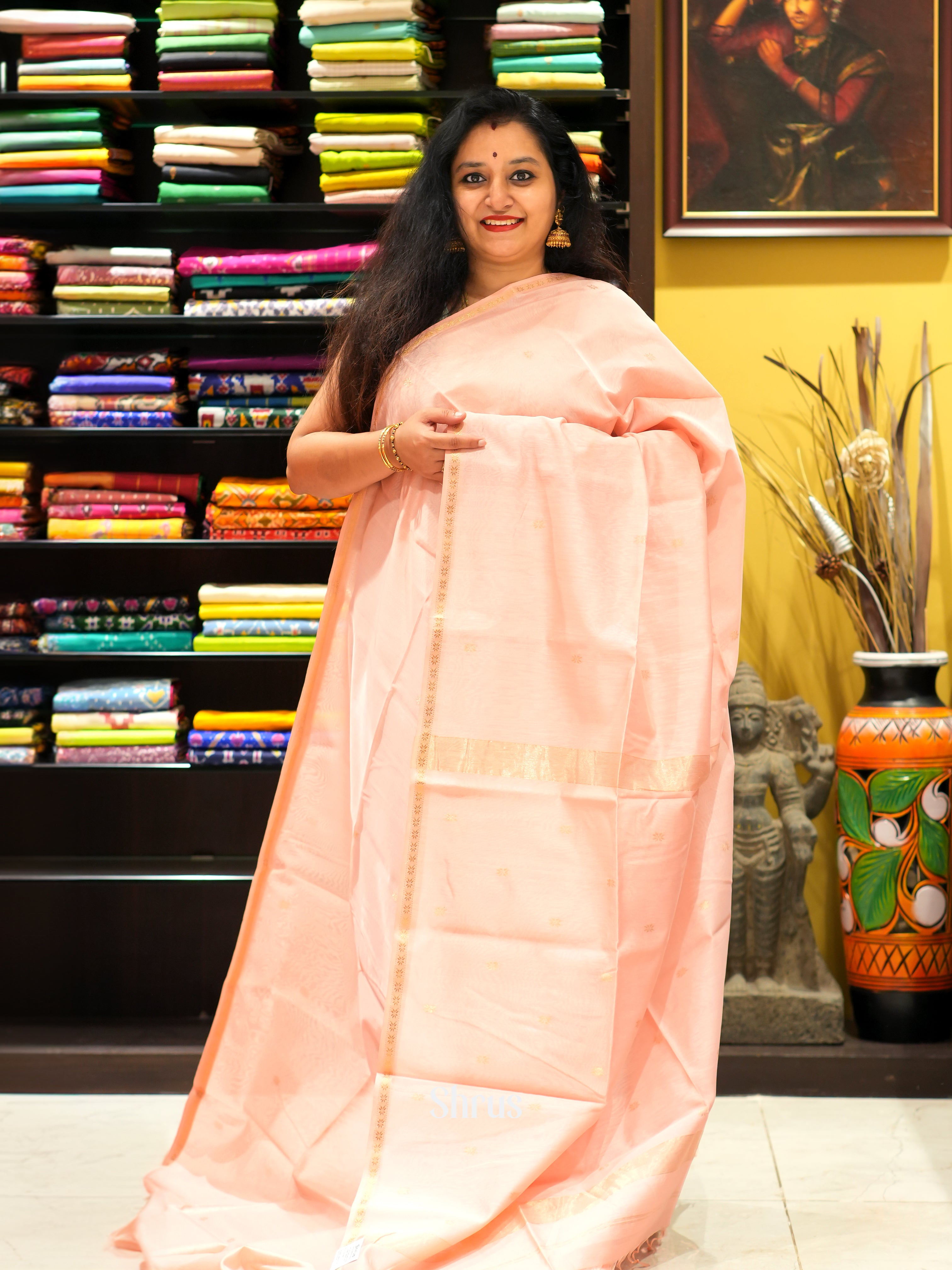 Pink(Single Tone) - Maheswari sico Saree - Shop on ShrusEternity.com