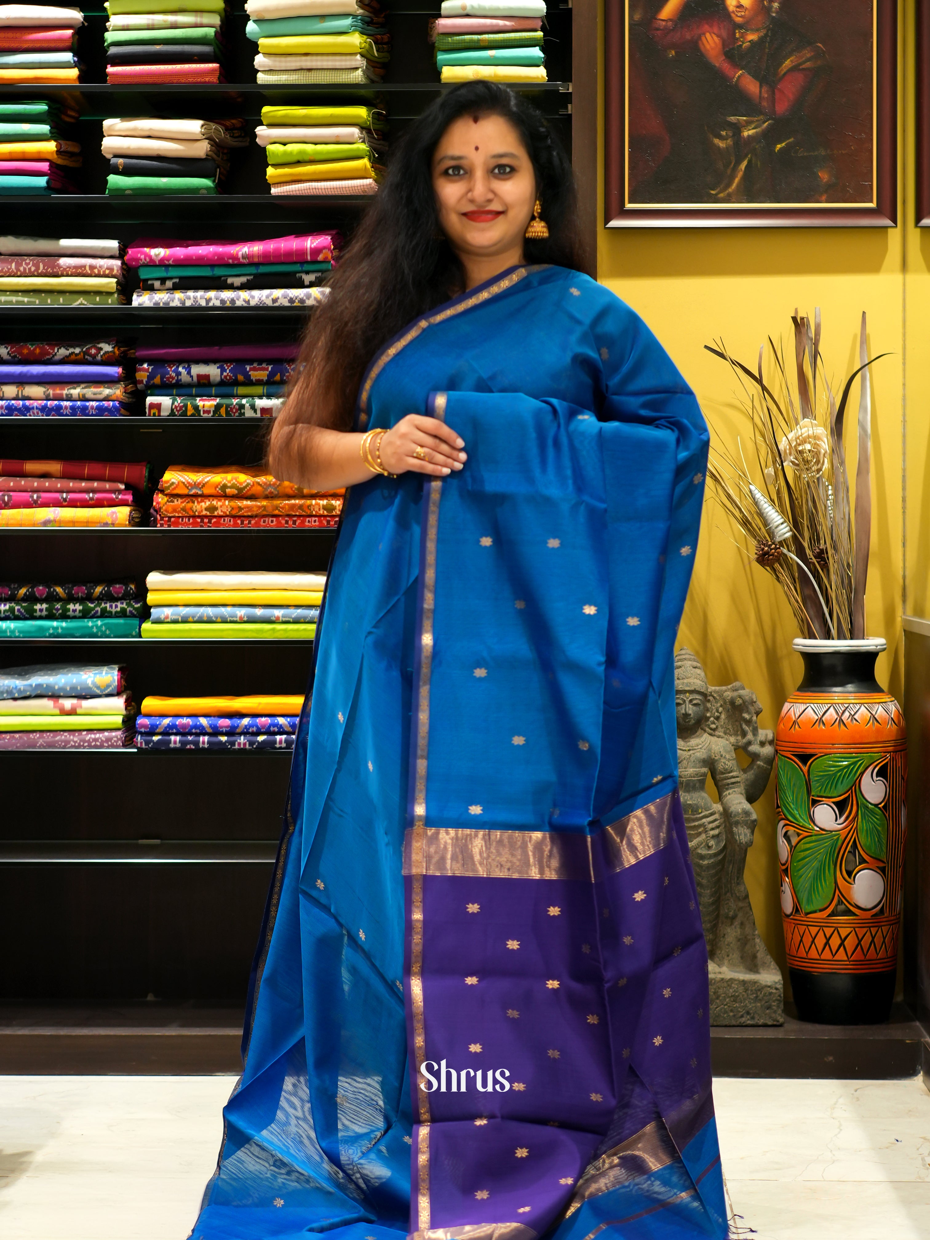 Blue & Violet - Maheswari sico Saree - Shop on ShrusEternity.com