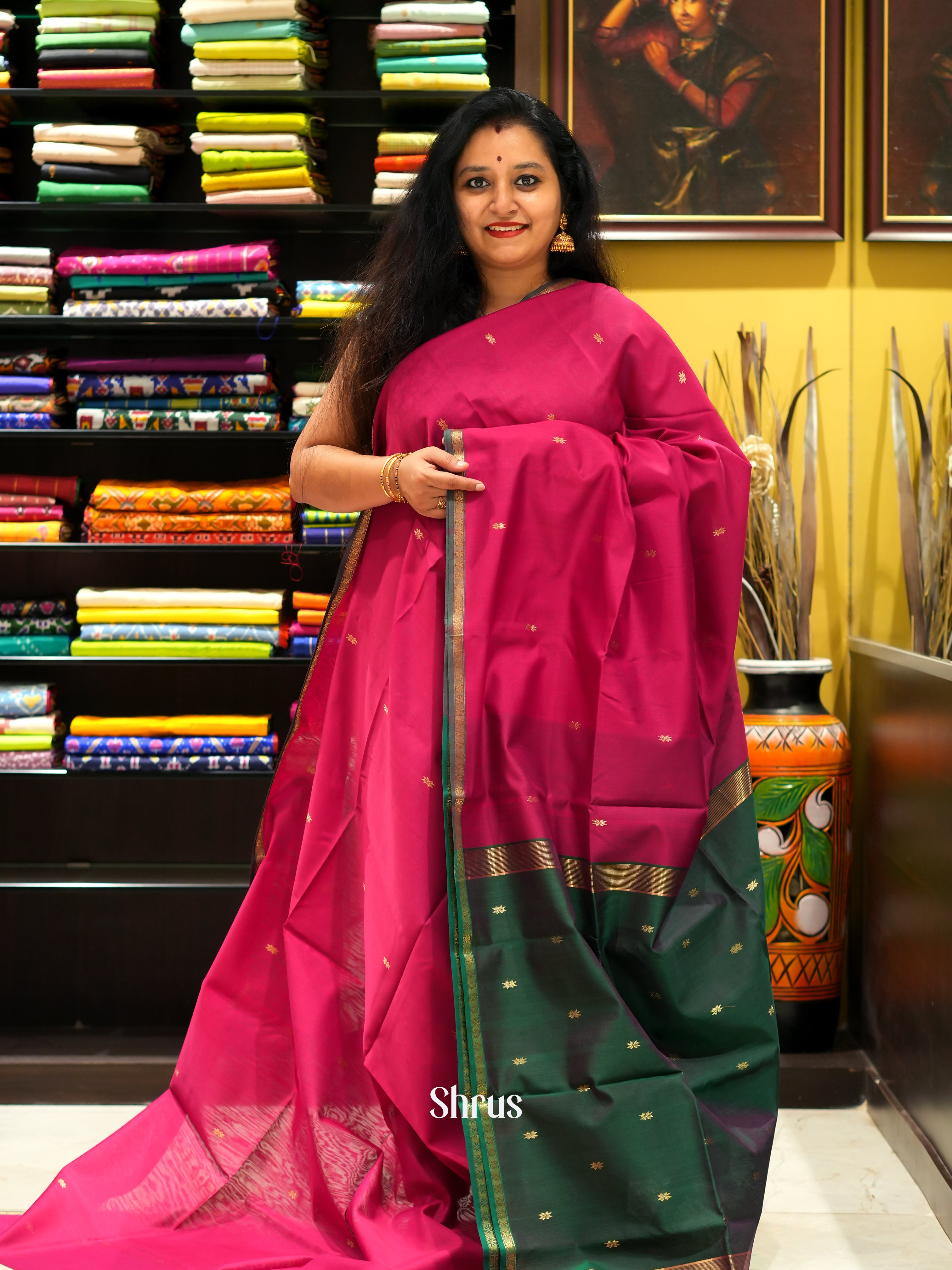 Pink & Green - Maheswari sico Saree - Shop on ShrusEternity.com