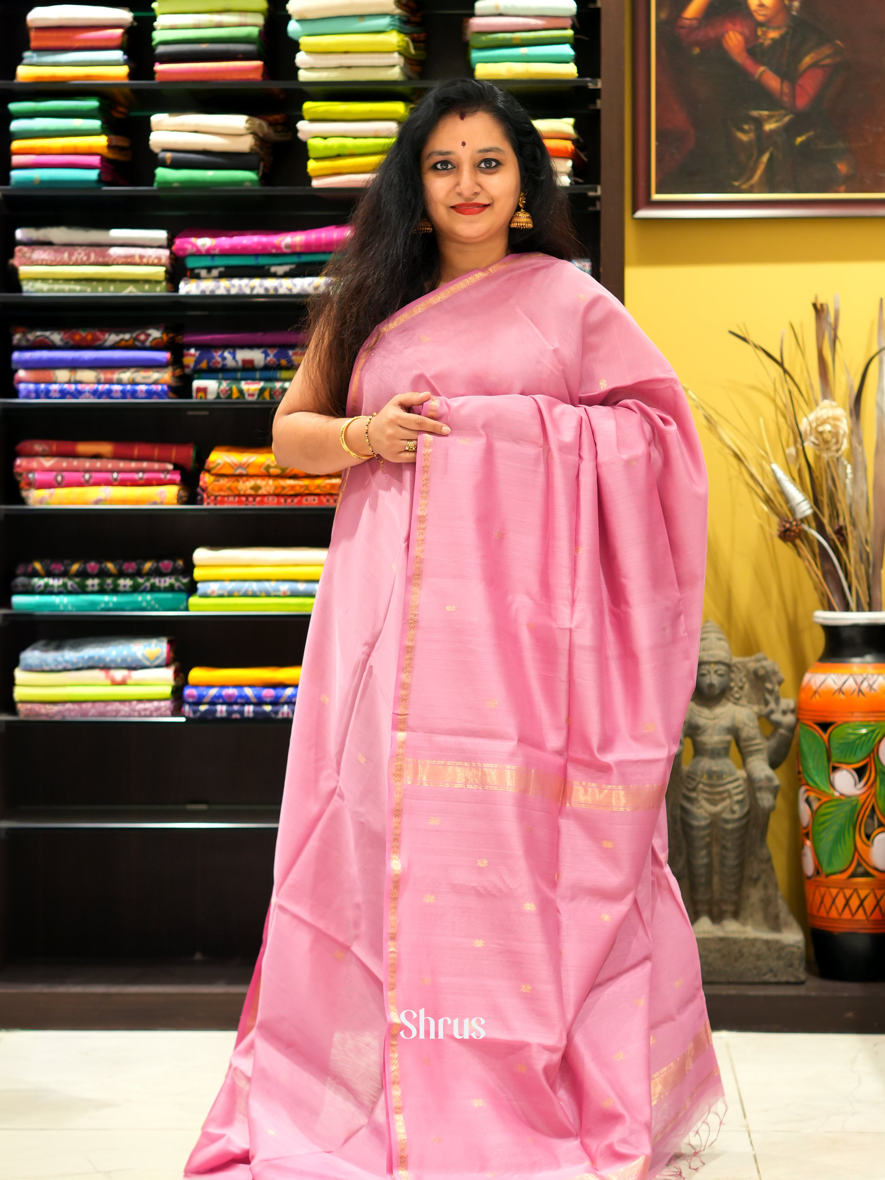 Pink(Single Tone) - Maheswari sico Saree - Shop on ShrusEternity.com