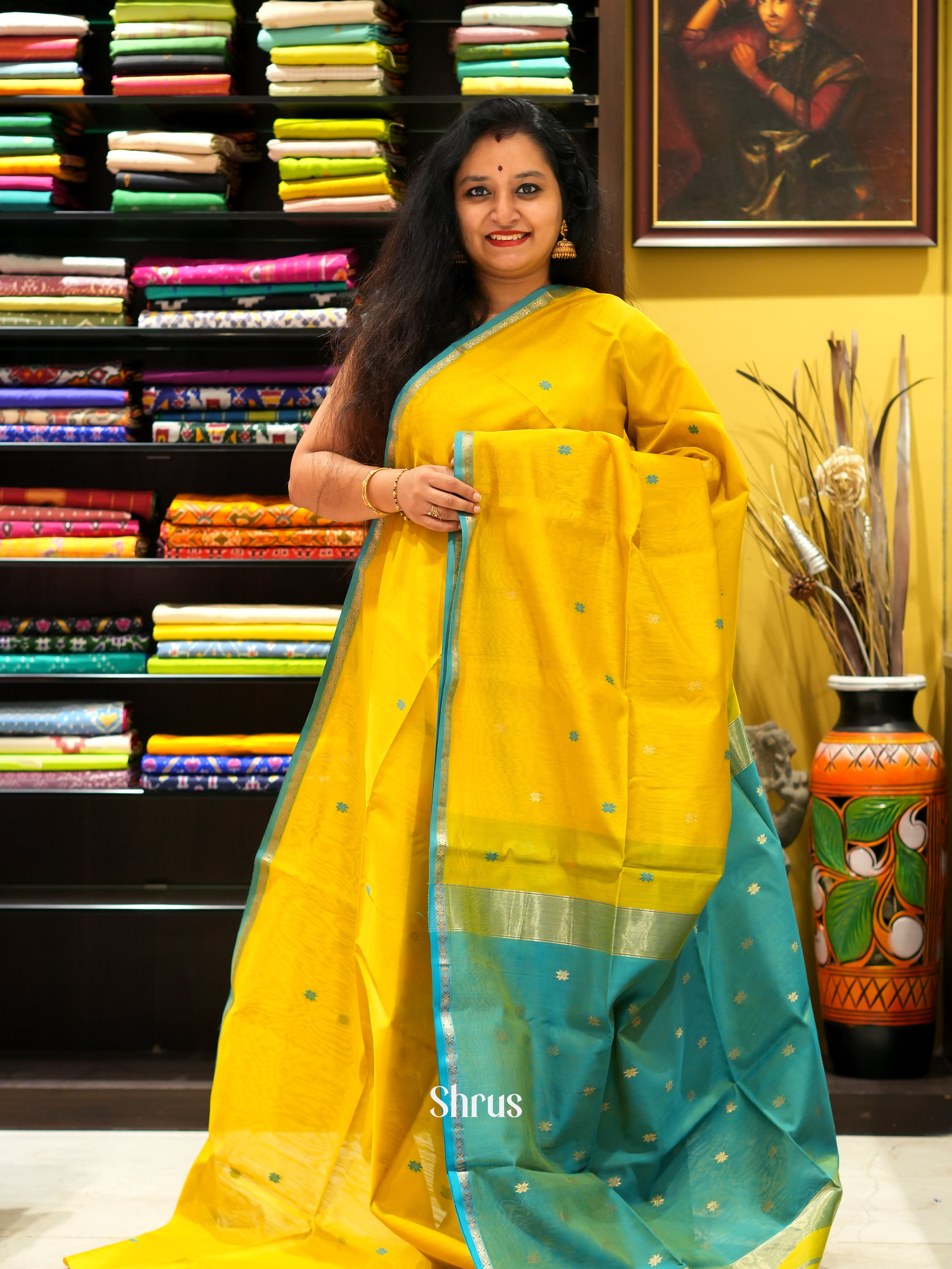 Yellow & Green - Maheswari sico Saree - Shop on ShrusEternity.com