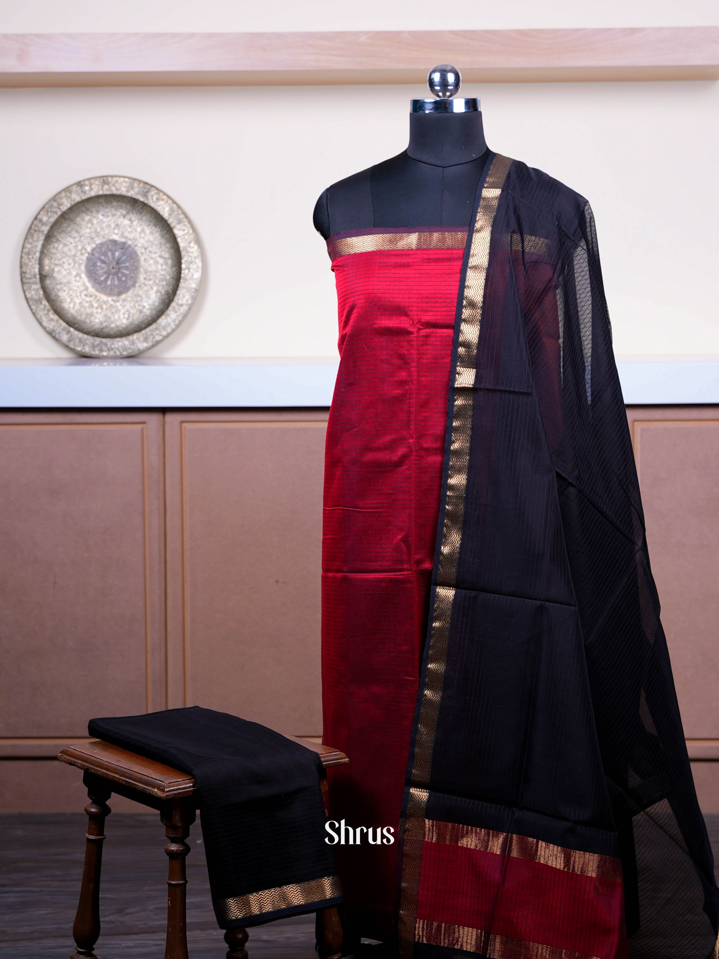 Maroon & Black - Maheshwari silkcotton salwar - Shop on ShrusEternity.com
