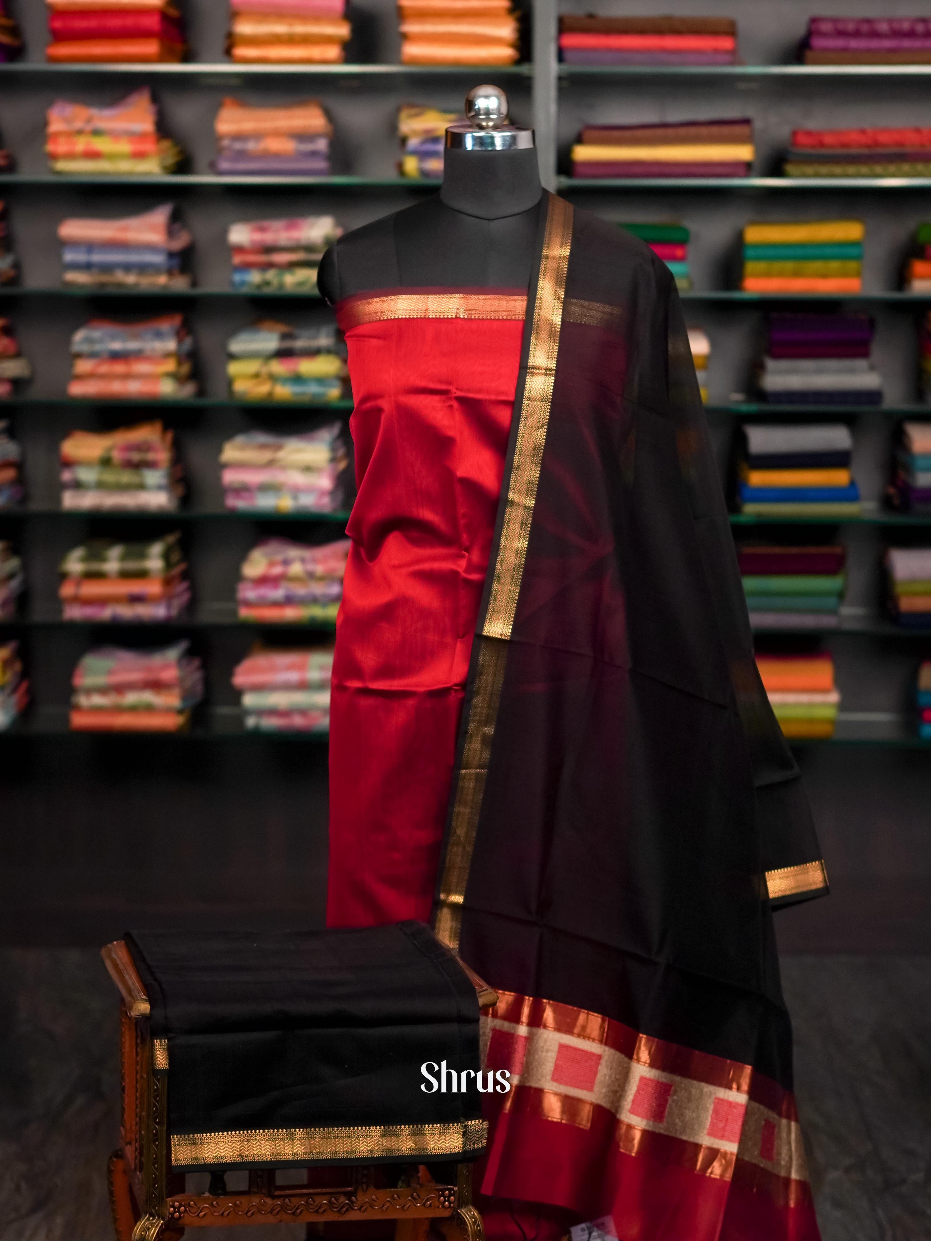 Black & Red - Maheshwari silkcotton salwar - Shop on ShrusEternity.com