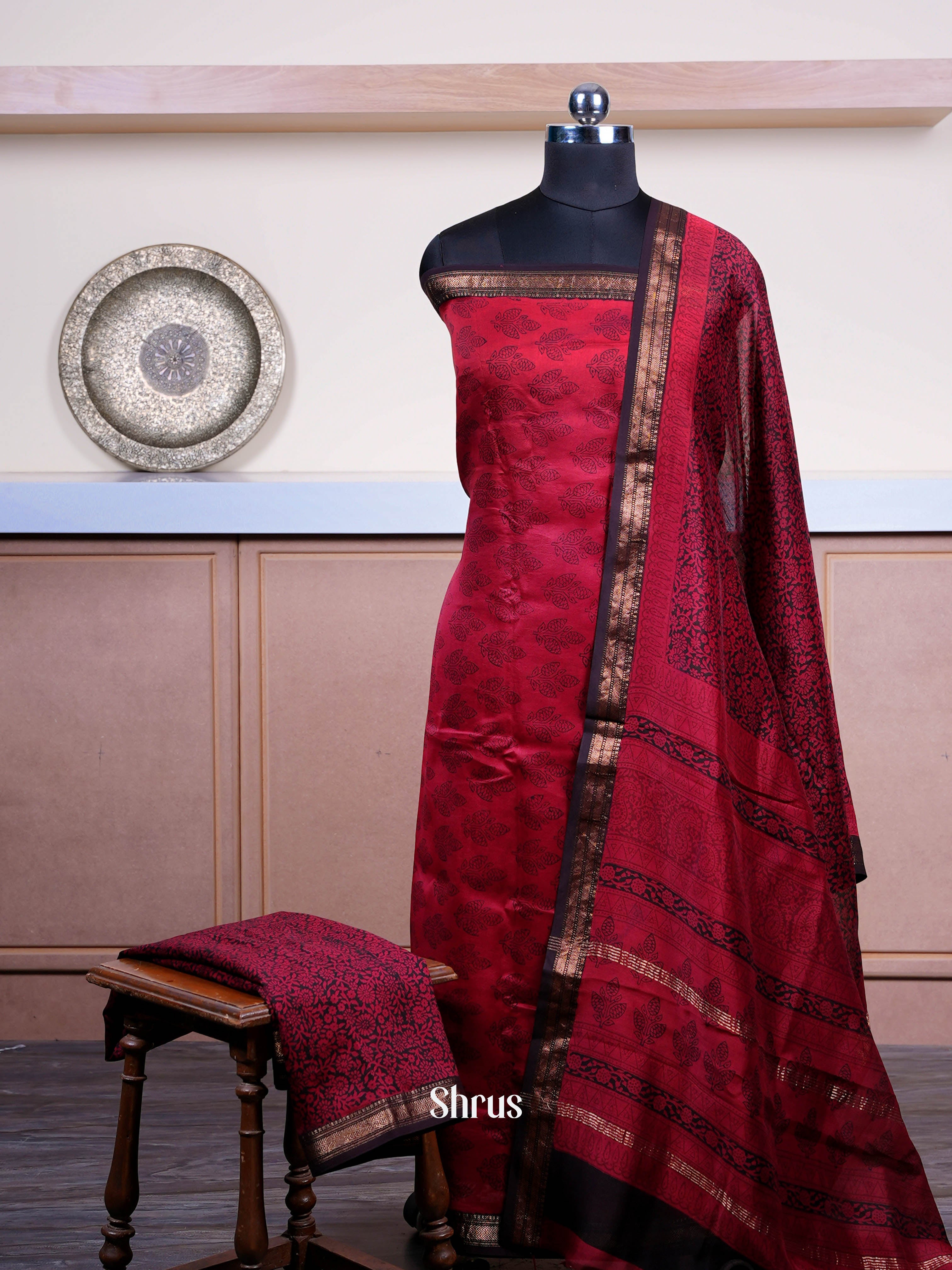 Dark Maroon - Maheshwari silkcotton salwar - Shop on ShrusEternity.com