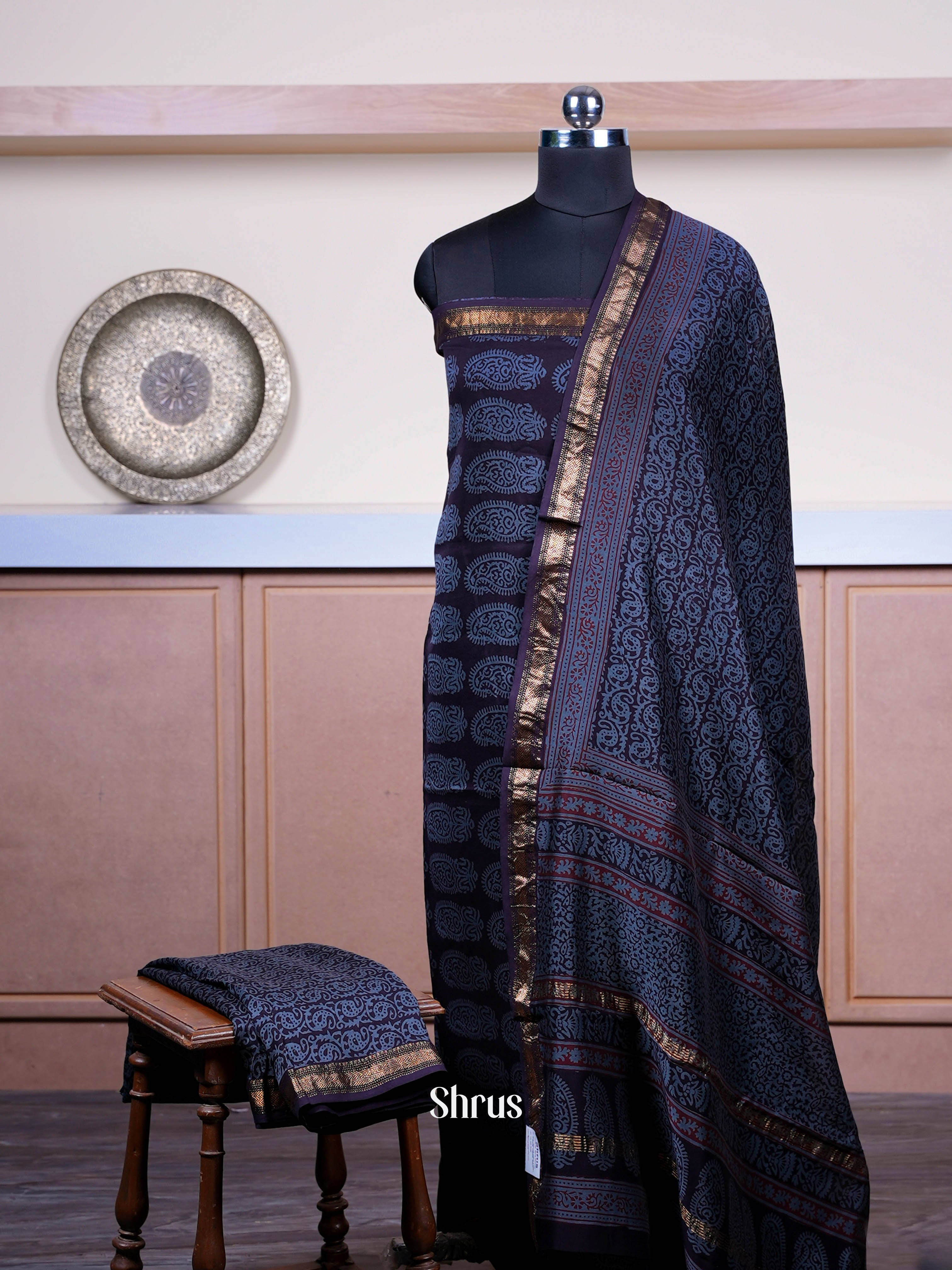 Black & Grey - Maheshwari silkcotton salwar - Shop on ShrusEternity.com