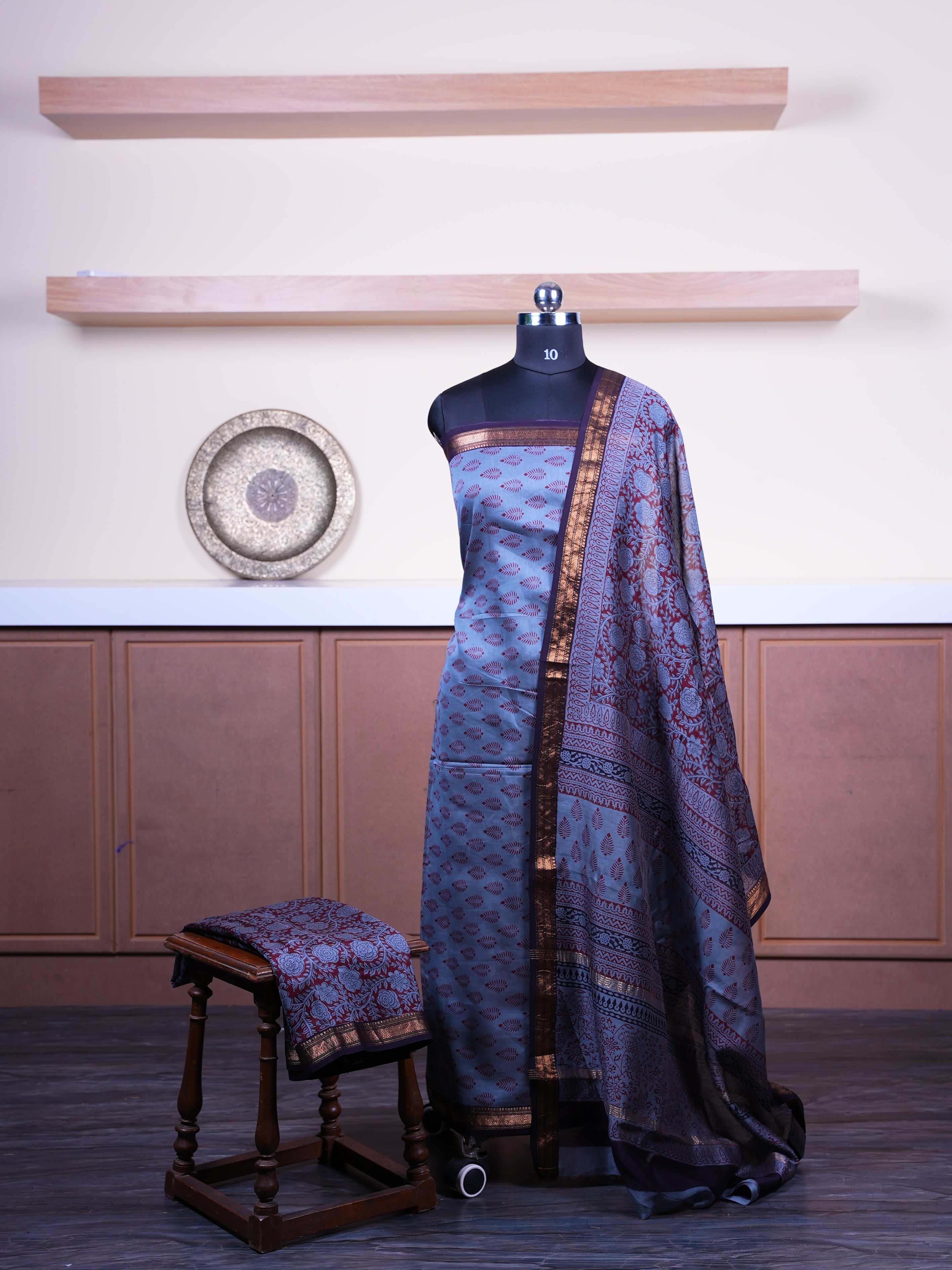 Grey & Black - Maheshwari silkcotton salwar - Shop on ShrusEternity.com