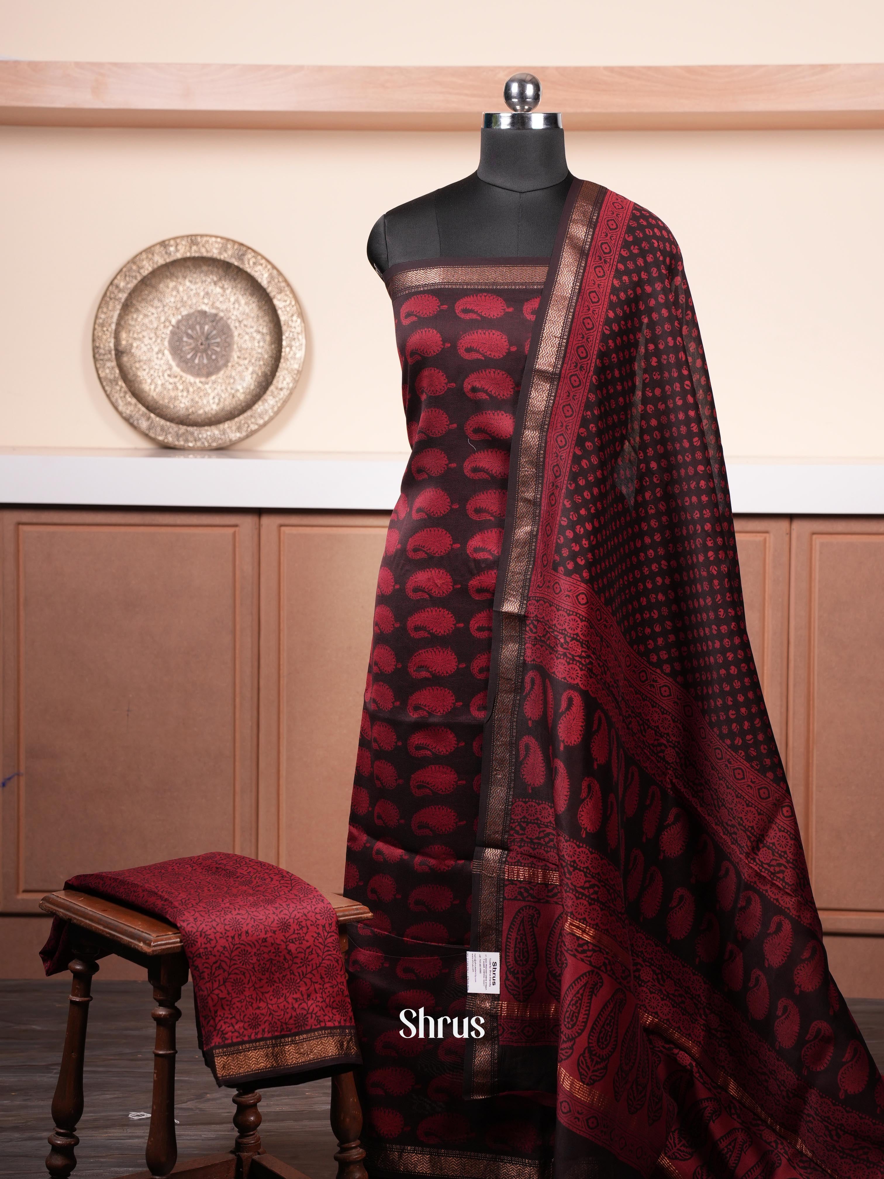 Maroon & Black - Maheshwari silkcotton salwar - Shop on ShrusEternity.com