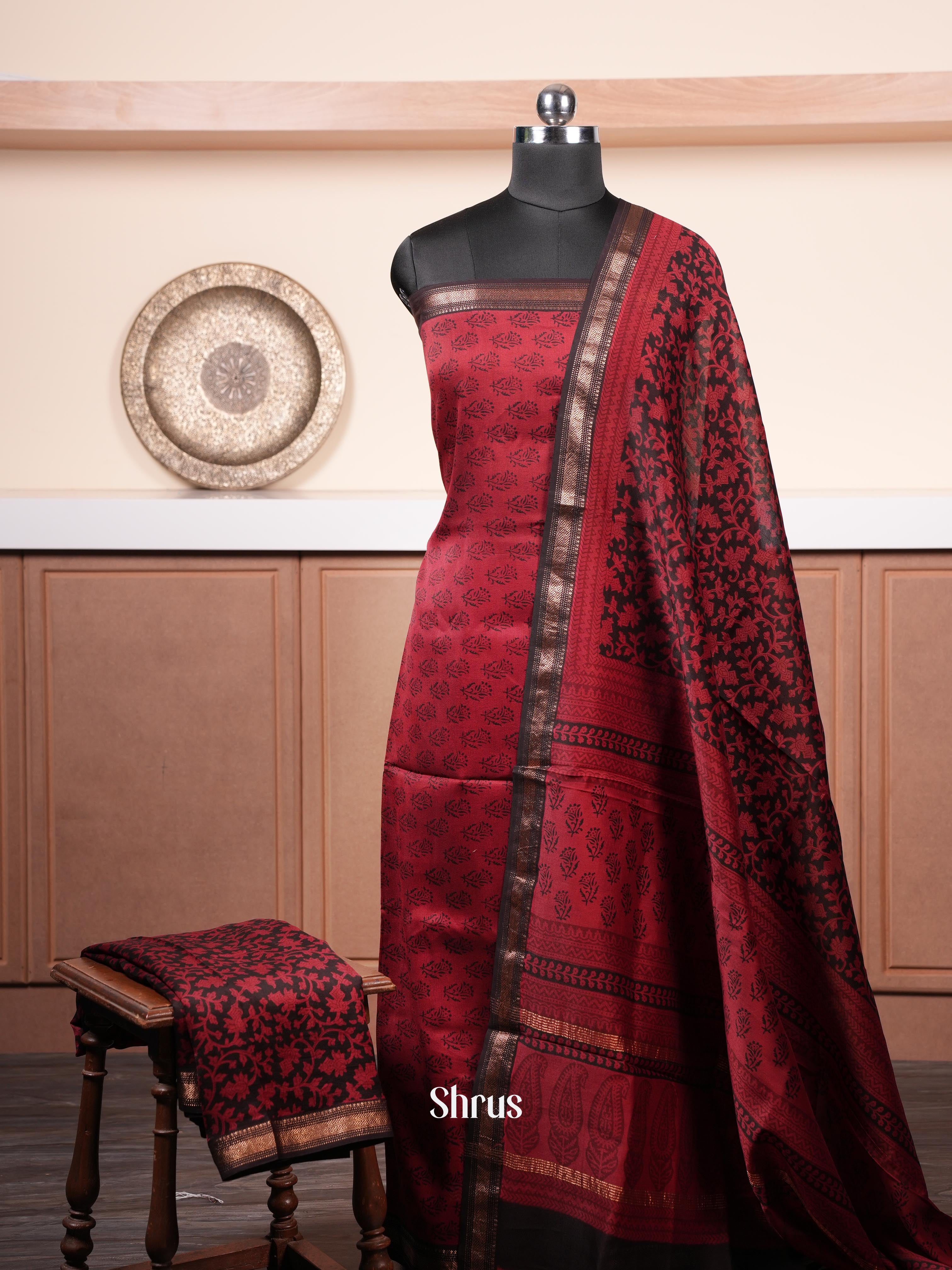 Deep Maroon & Dark Brown - Maheshwari silkcotton salwar - Shop on ShrusEternity.com