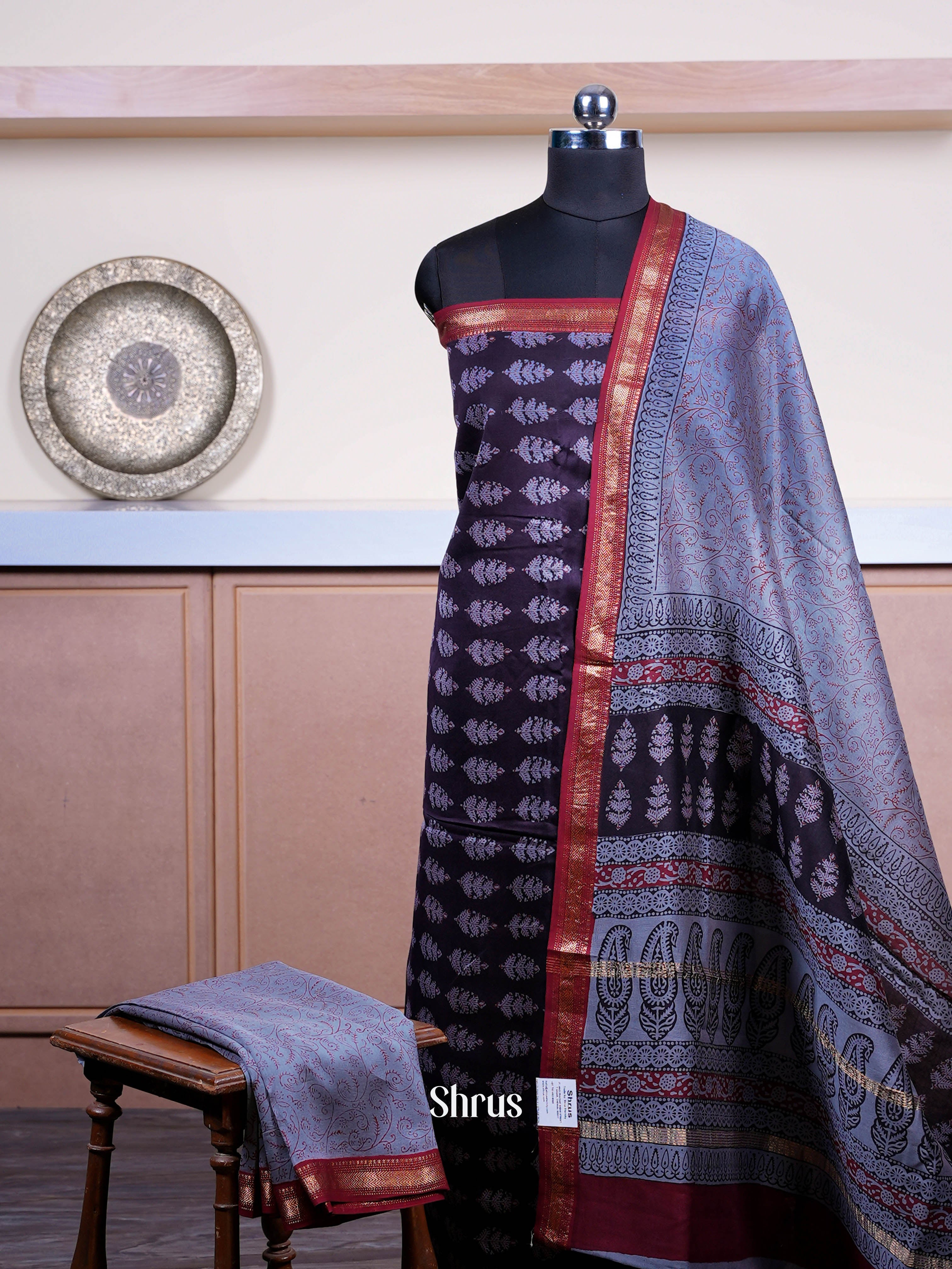 Black & Grey - Maheshwari silkcotton salwar - Shop on ShrusEternity.com