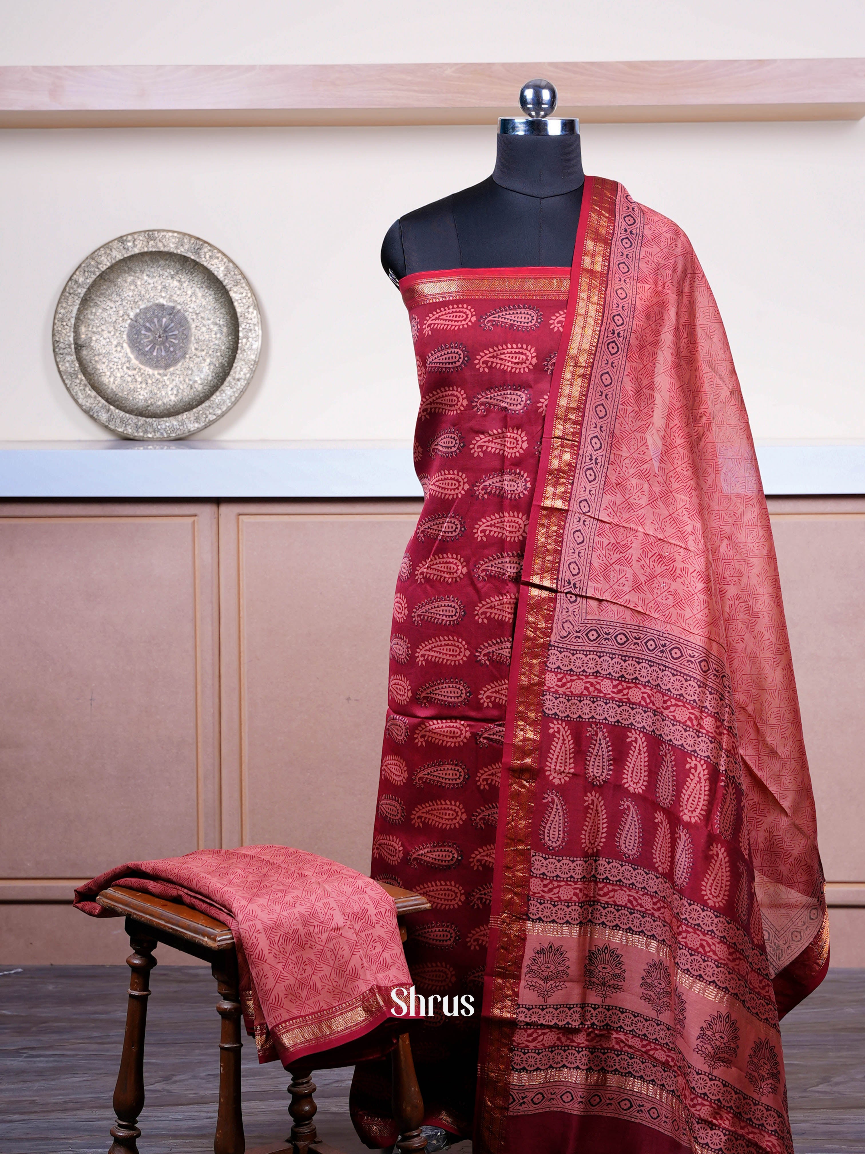 Shades Of Maroon - Maheshwari silkcotton salwar - Shop on ShrusEternity.com