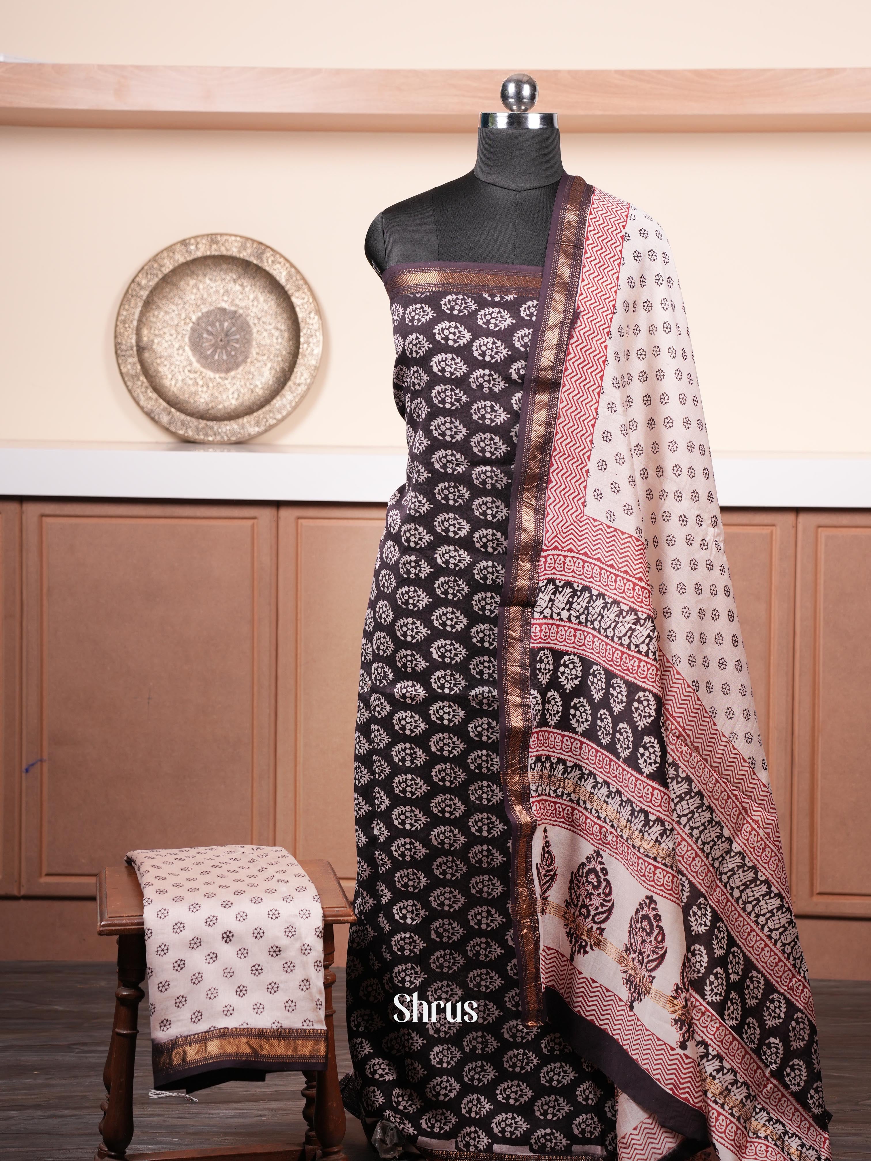 Black & Cream - Maheshwari silkcotton salwar - Shop on ShrusEternity.com