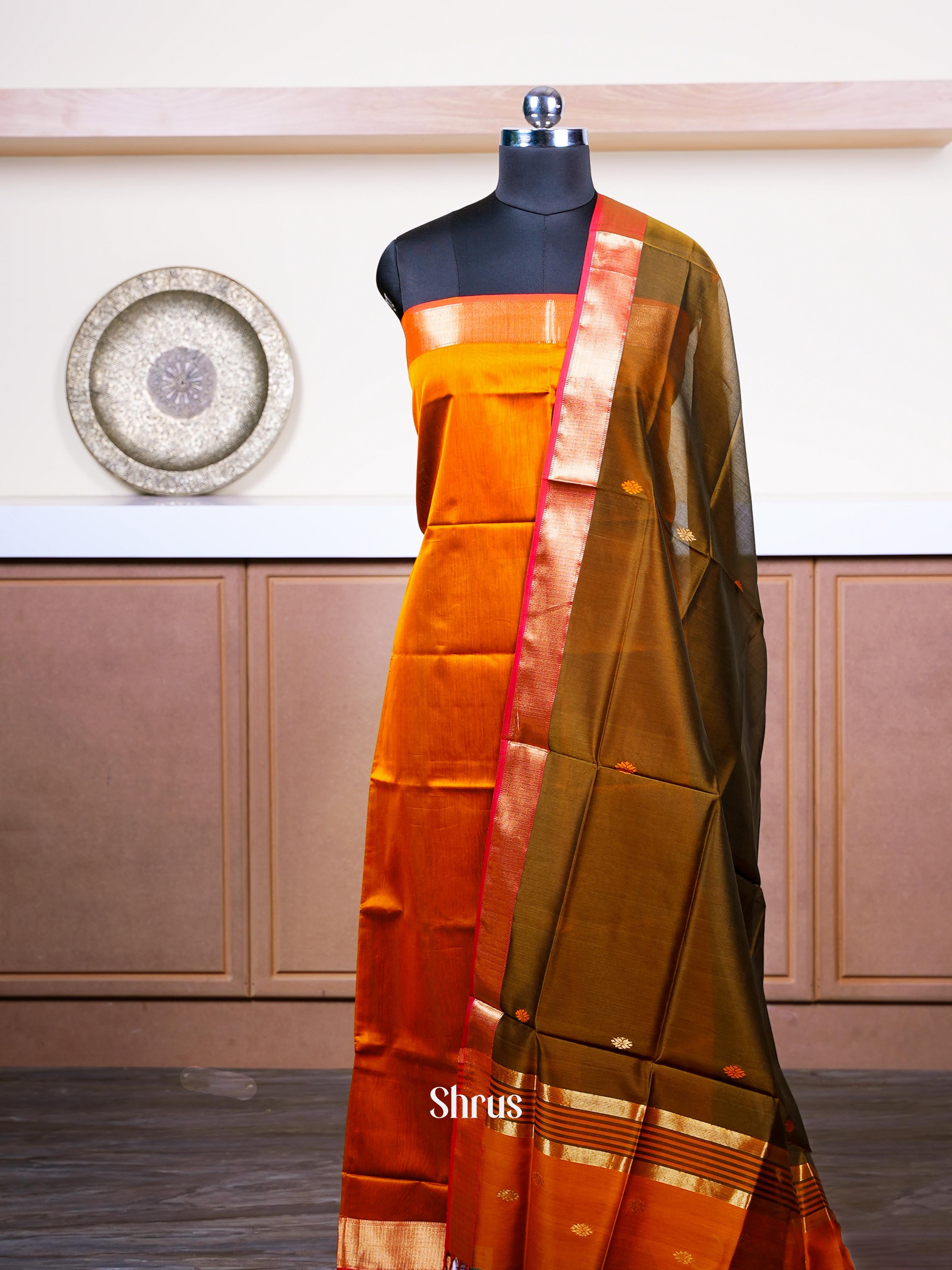 Golden Brown & Dark Olive Green - maheswarisico top & dupatta combo - Shop on ShrusEternity.com