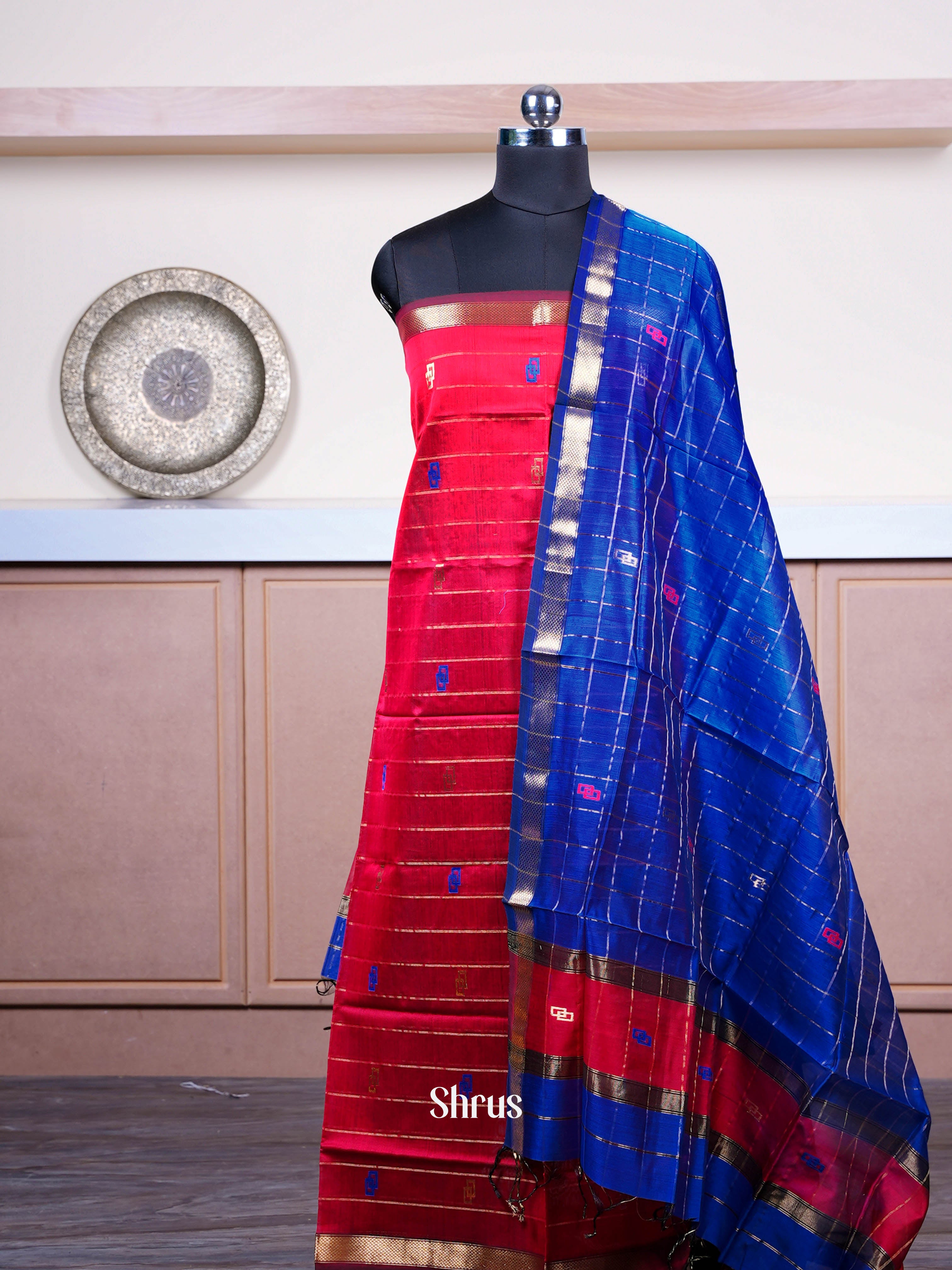 Red & Blue - maheswarisico top & dupatta combo - Shop on ShrusEternity.com