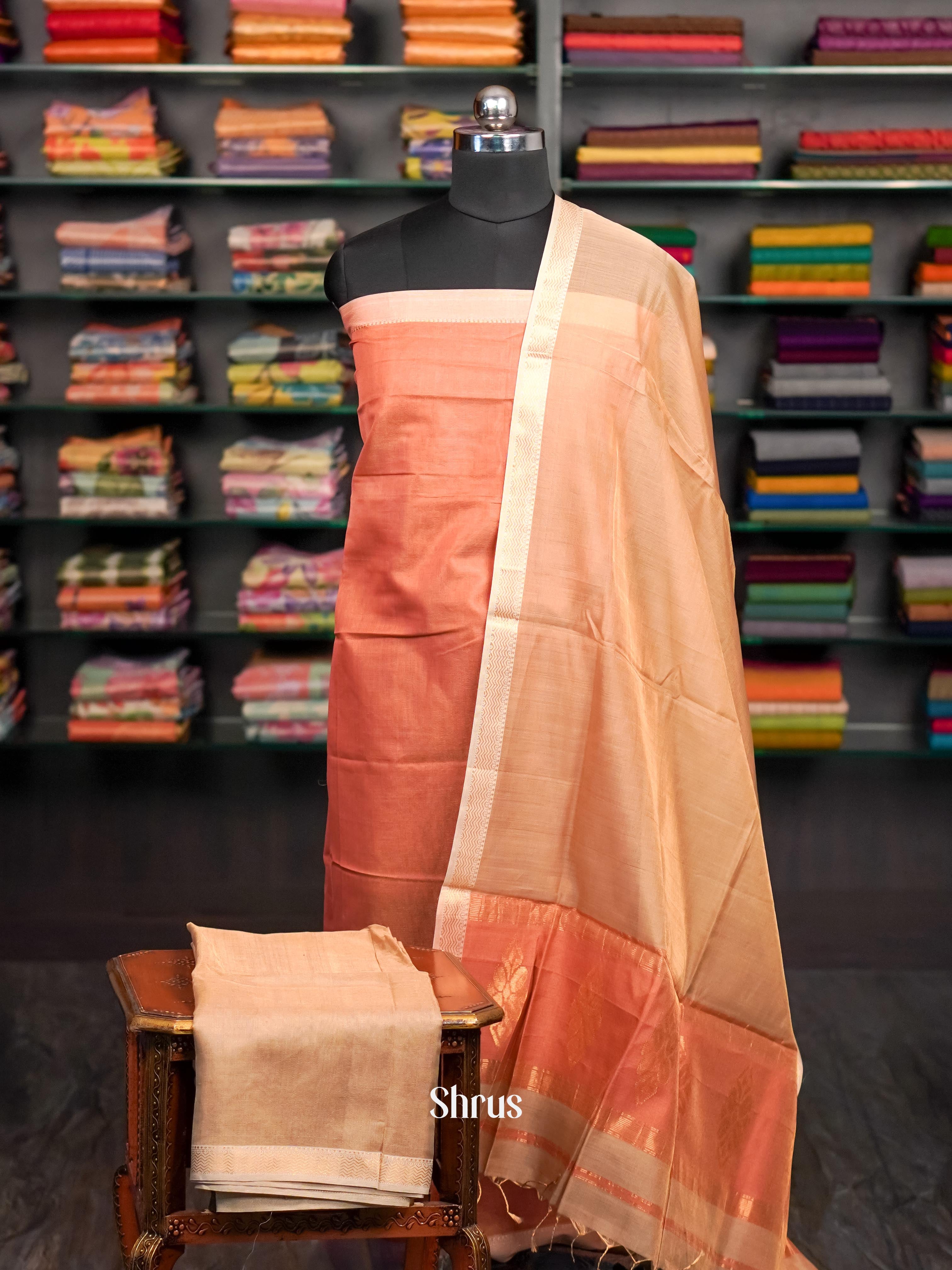 Rosy Pink & Light Brown - Maheshwari silkcotton salwar - Shop on ShrusEternity.com