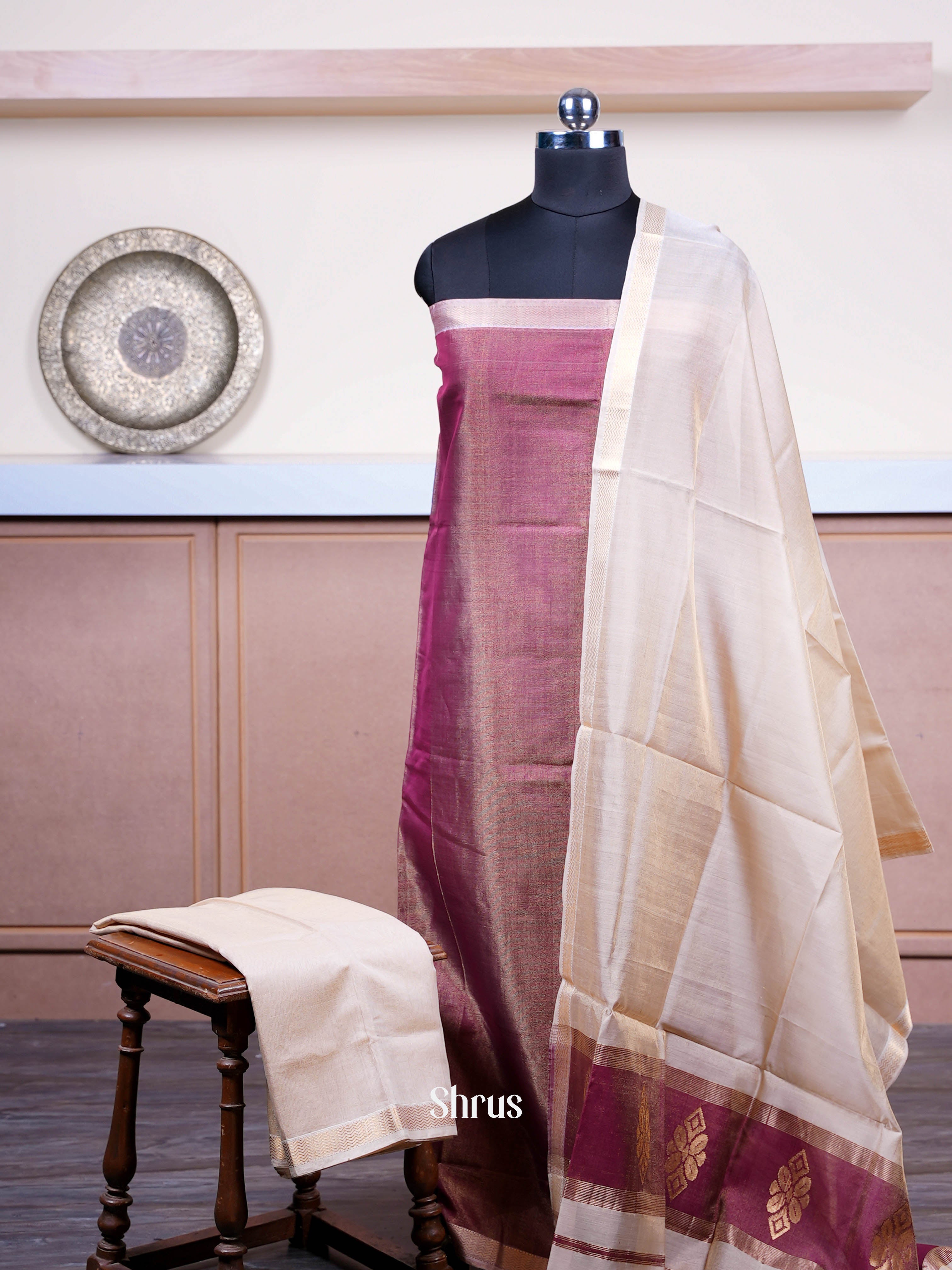 Maroon & Cream - Maheshwari silkcotton salwar - Shop on ShrusEternity.com