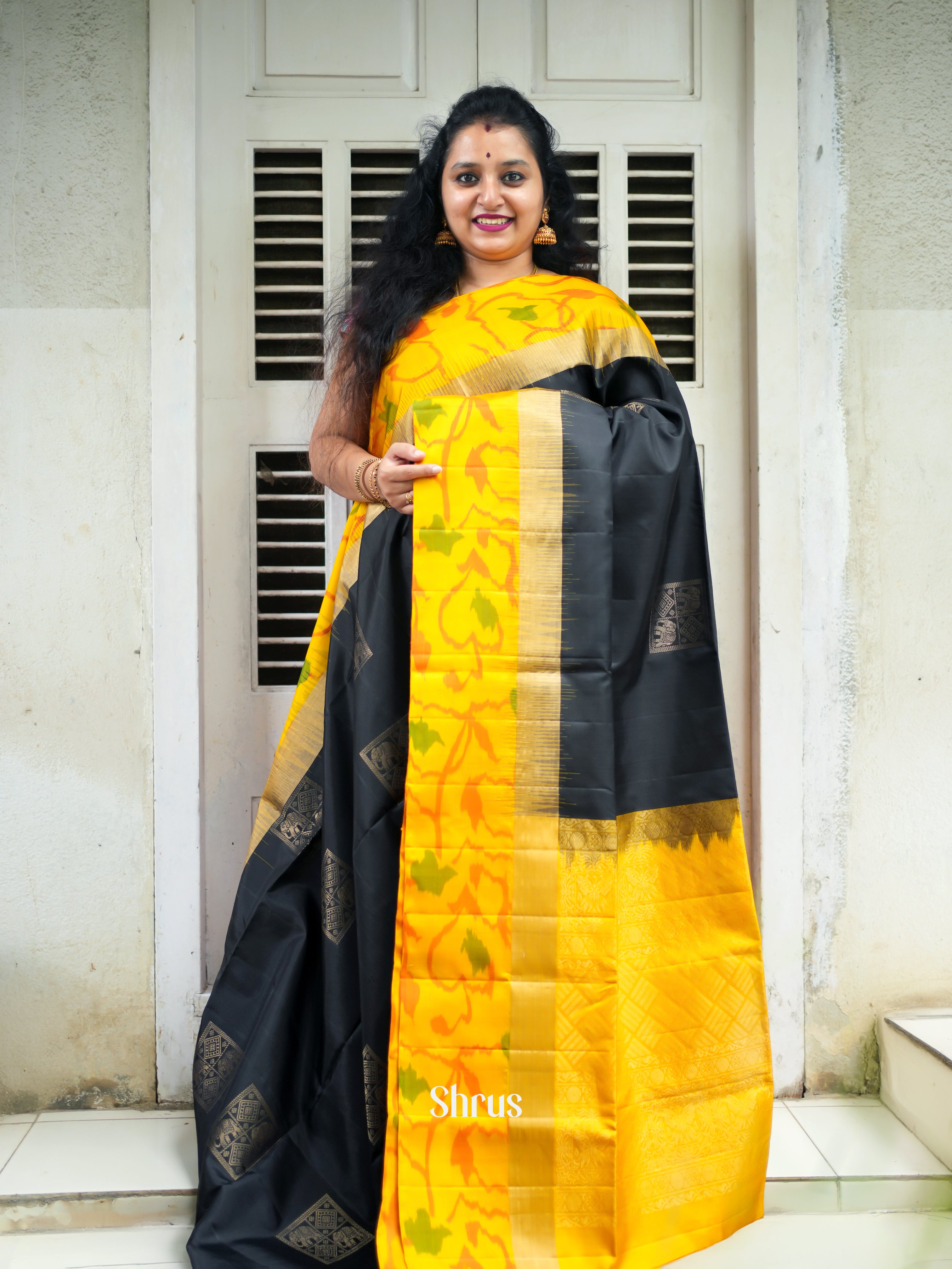 Black & Yellow - Soft Silk Saree - Shop on ShrusEternity.com