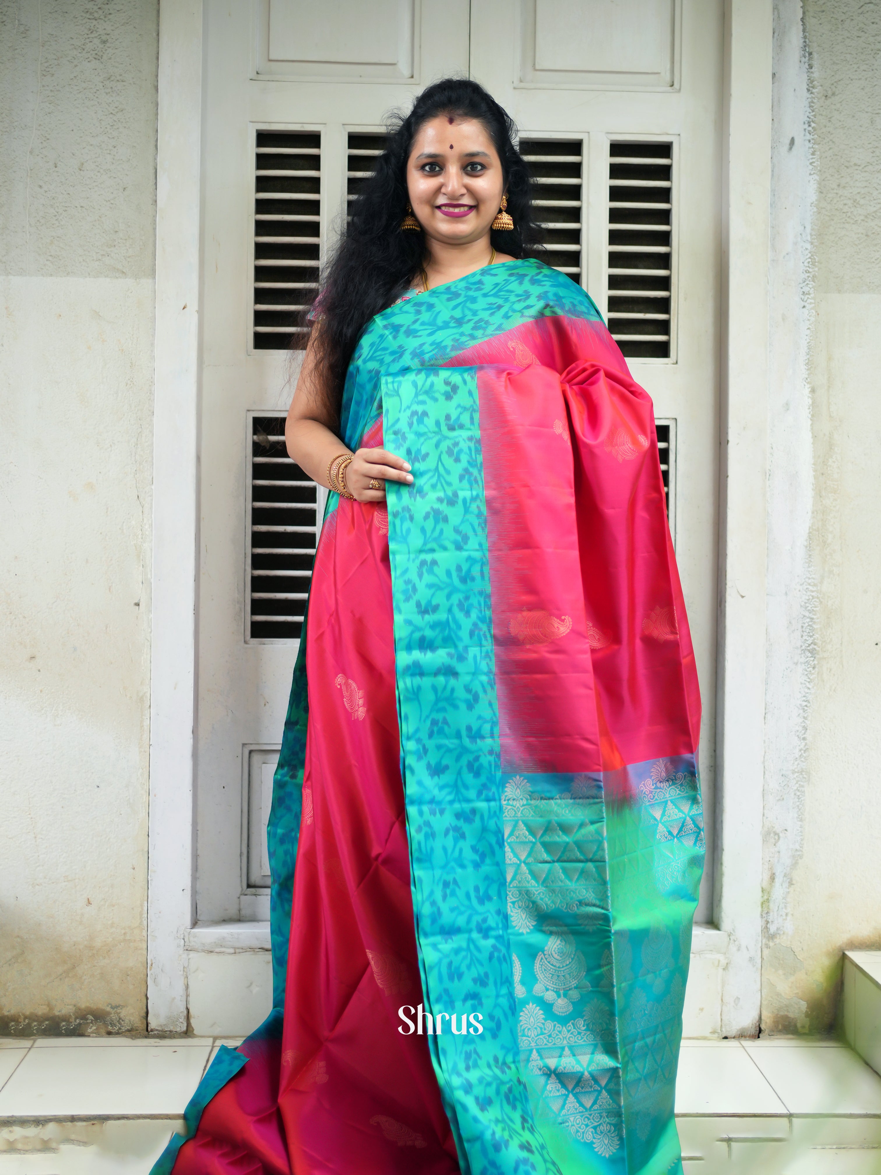 Pink & Teal - Soft Silk Saree - Shop on ShrusEternity.com