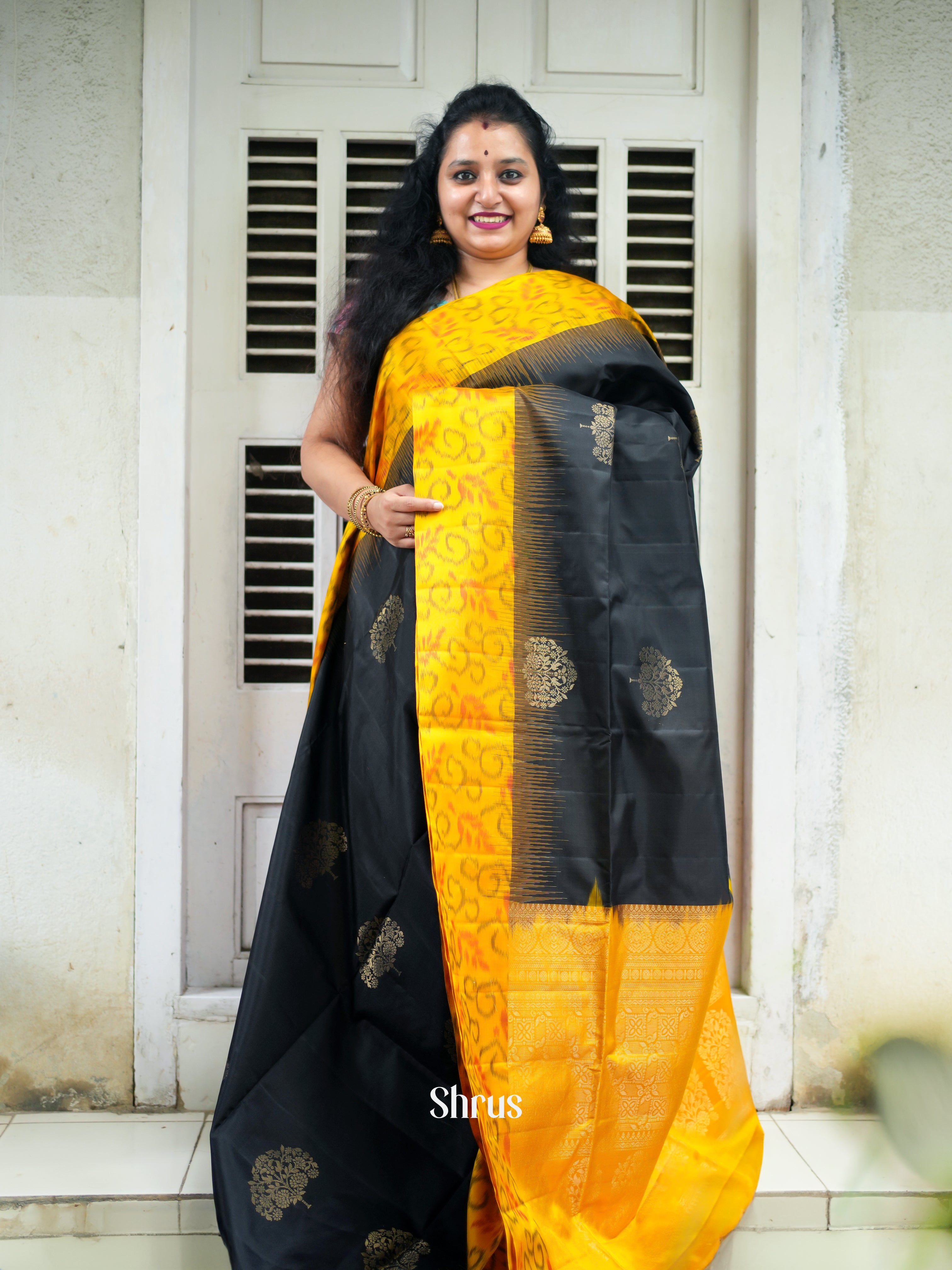 Black & Yellow - Soft Silk Saree - Shop on ShrusEternity.com