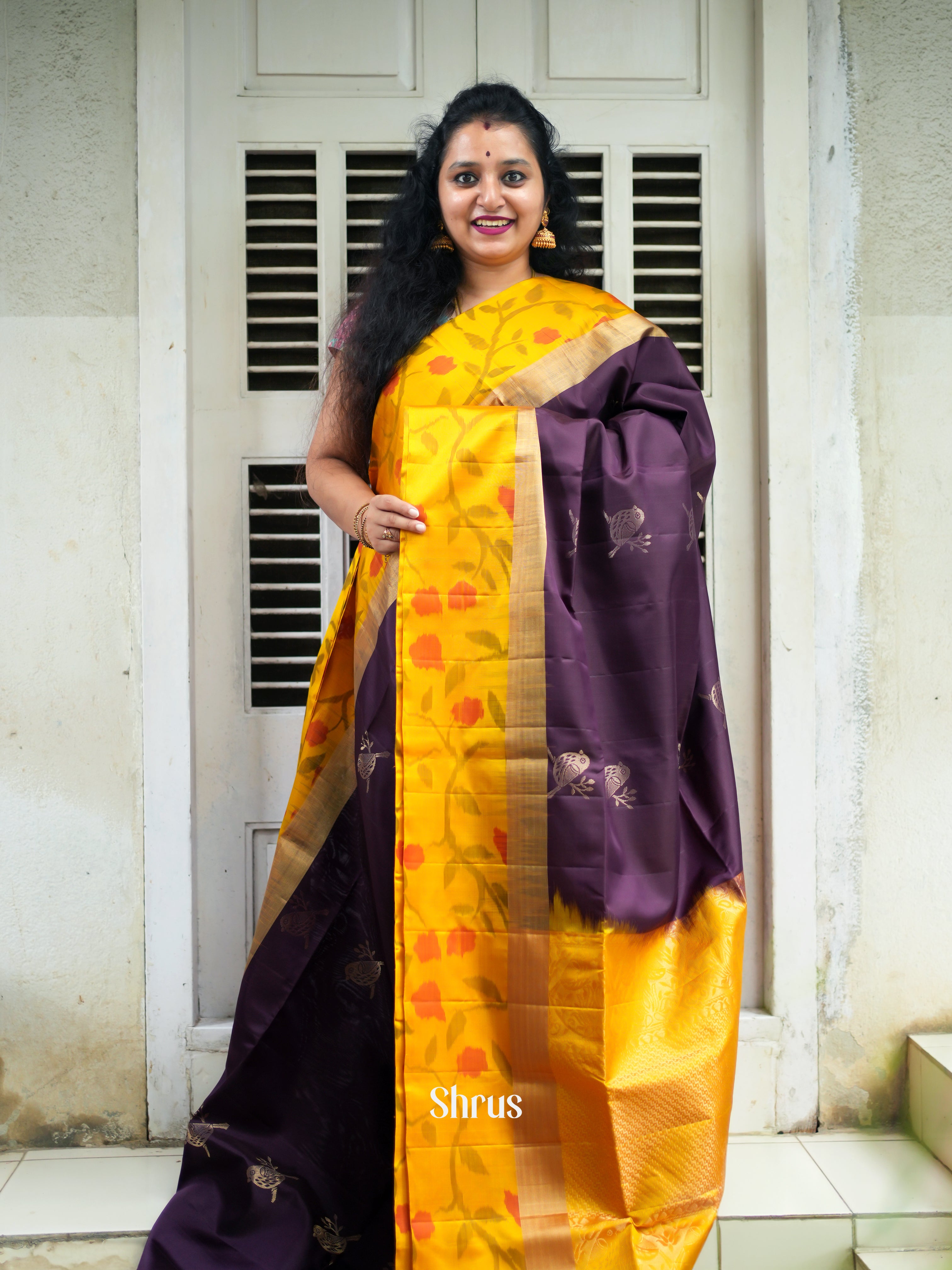 Purple & Yellow - Soft Silk Saree - Shop on ShrusEternity.com