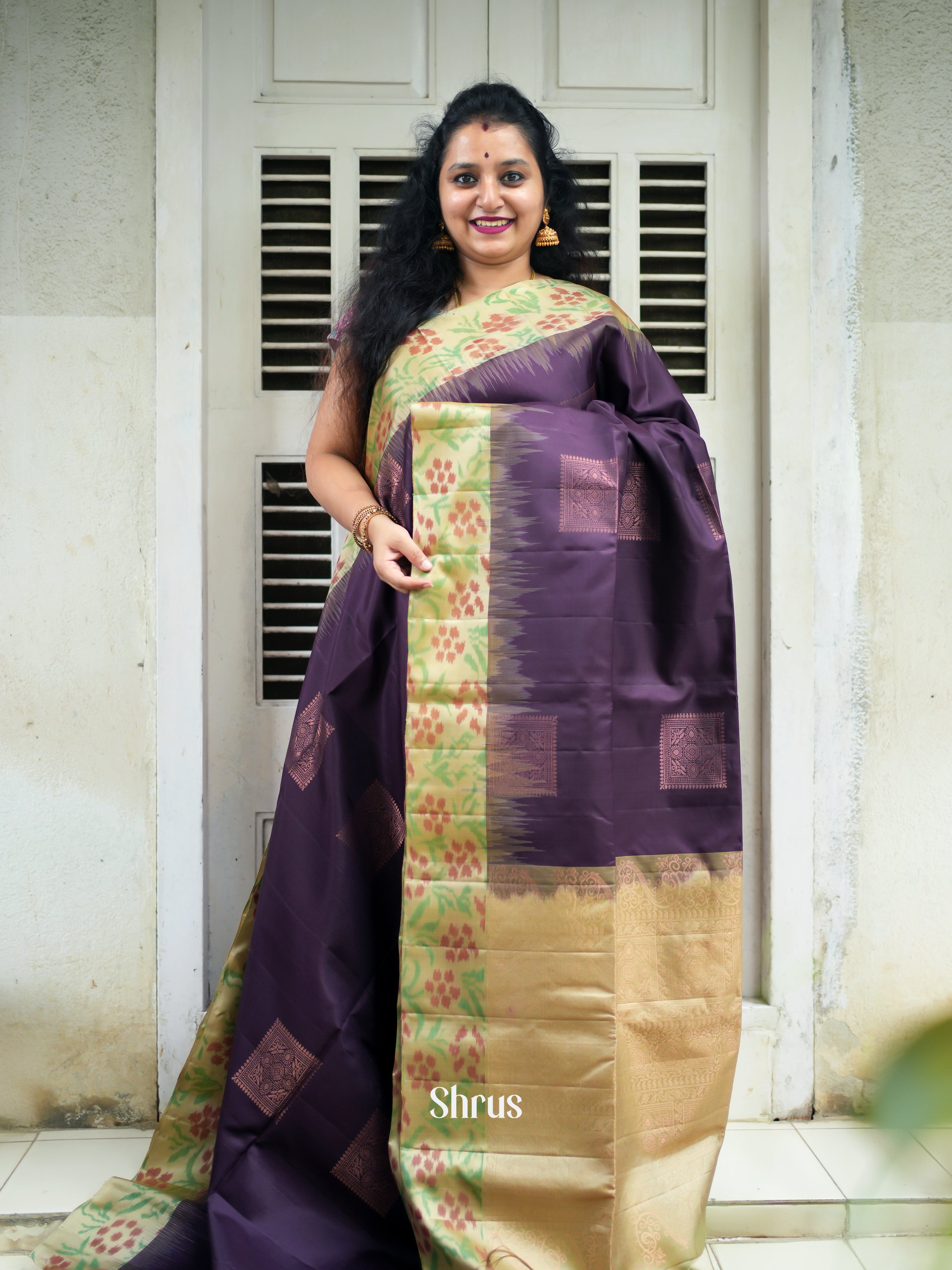 Purple & Beige - Soft Silk Saree - Shop on ShrusEternity.com