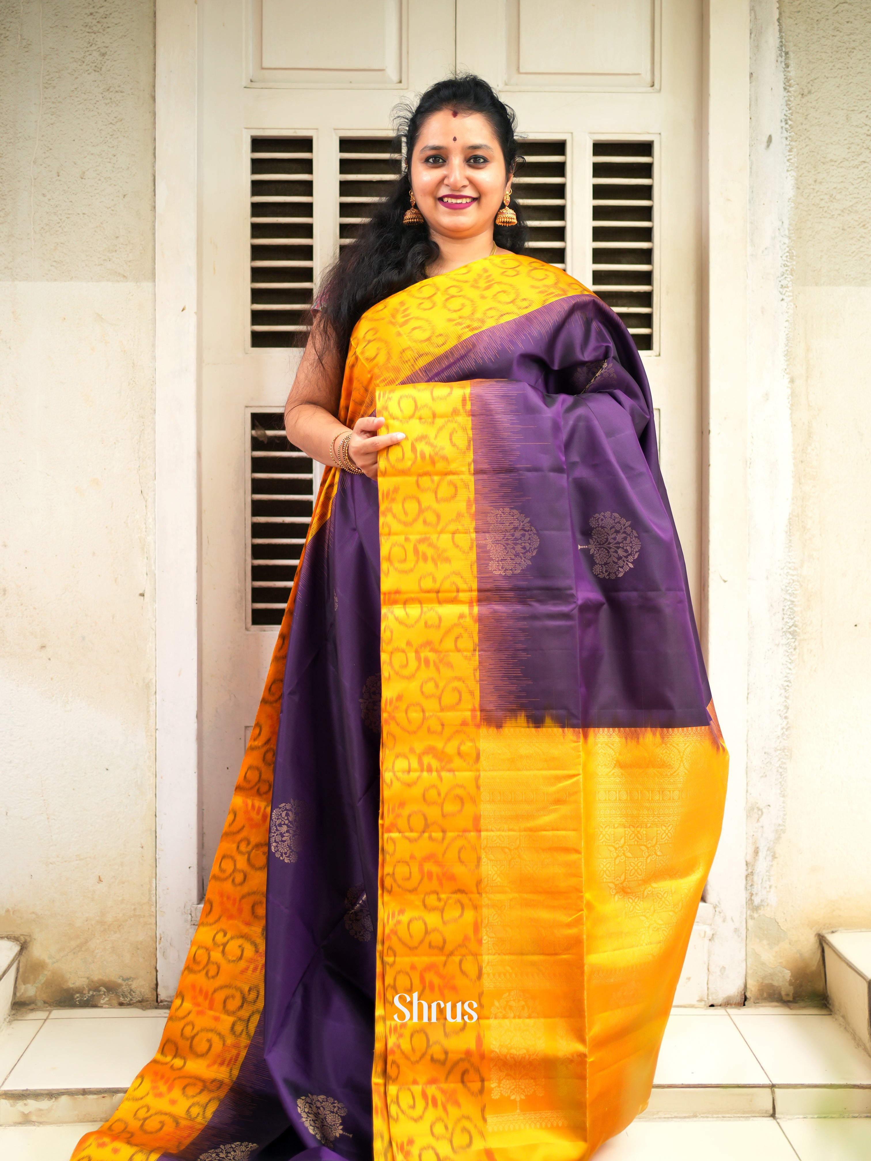 Purple & Yellow - Soft Silk Saree - Shop on ShrusEternity.com