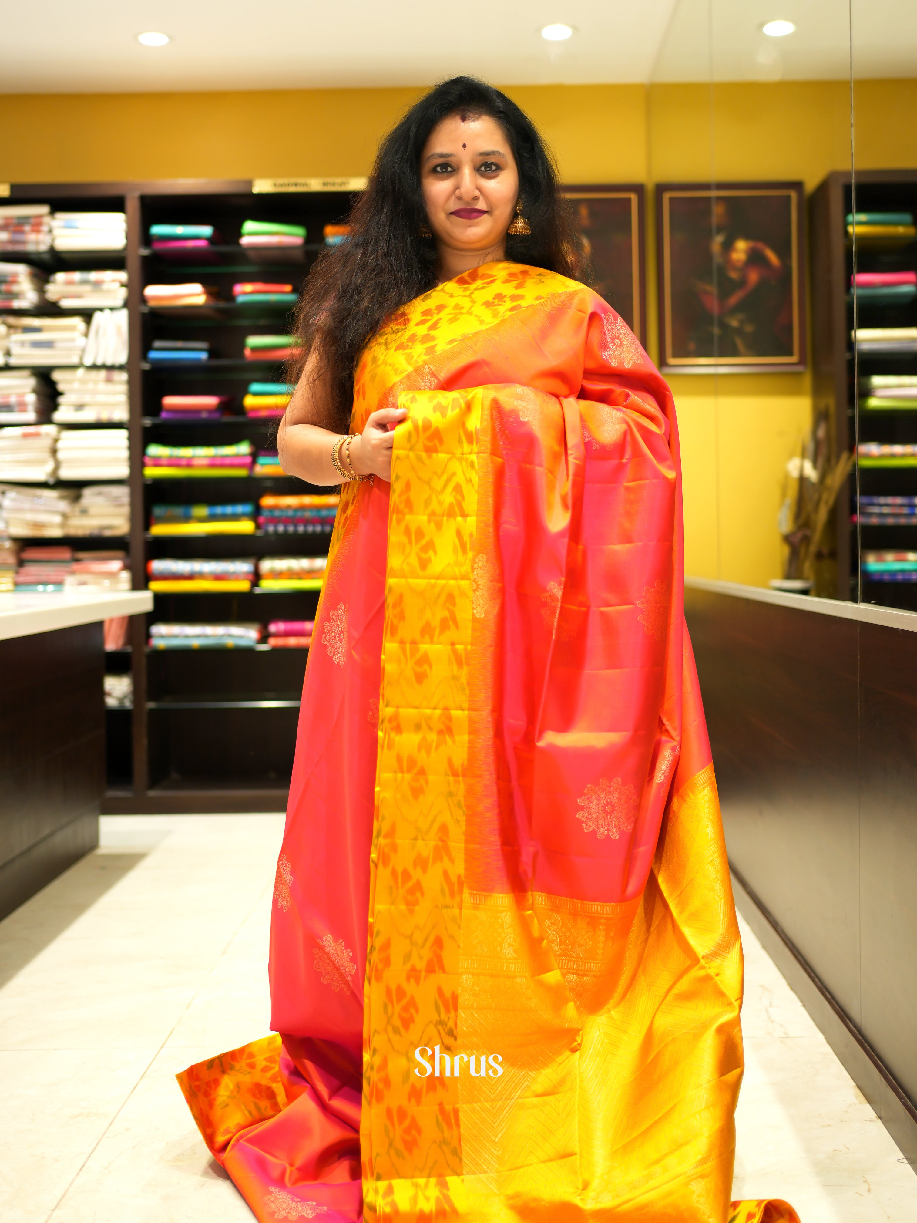Orange & Yellow - Soft Silk Saree - Shop on ShrusEternity.com