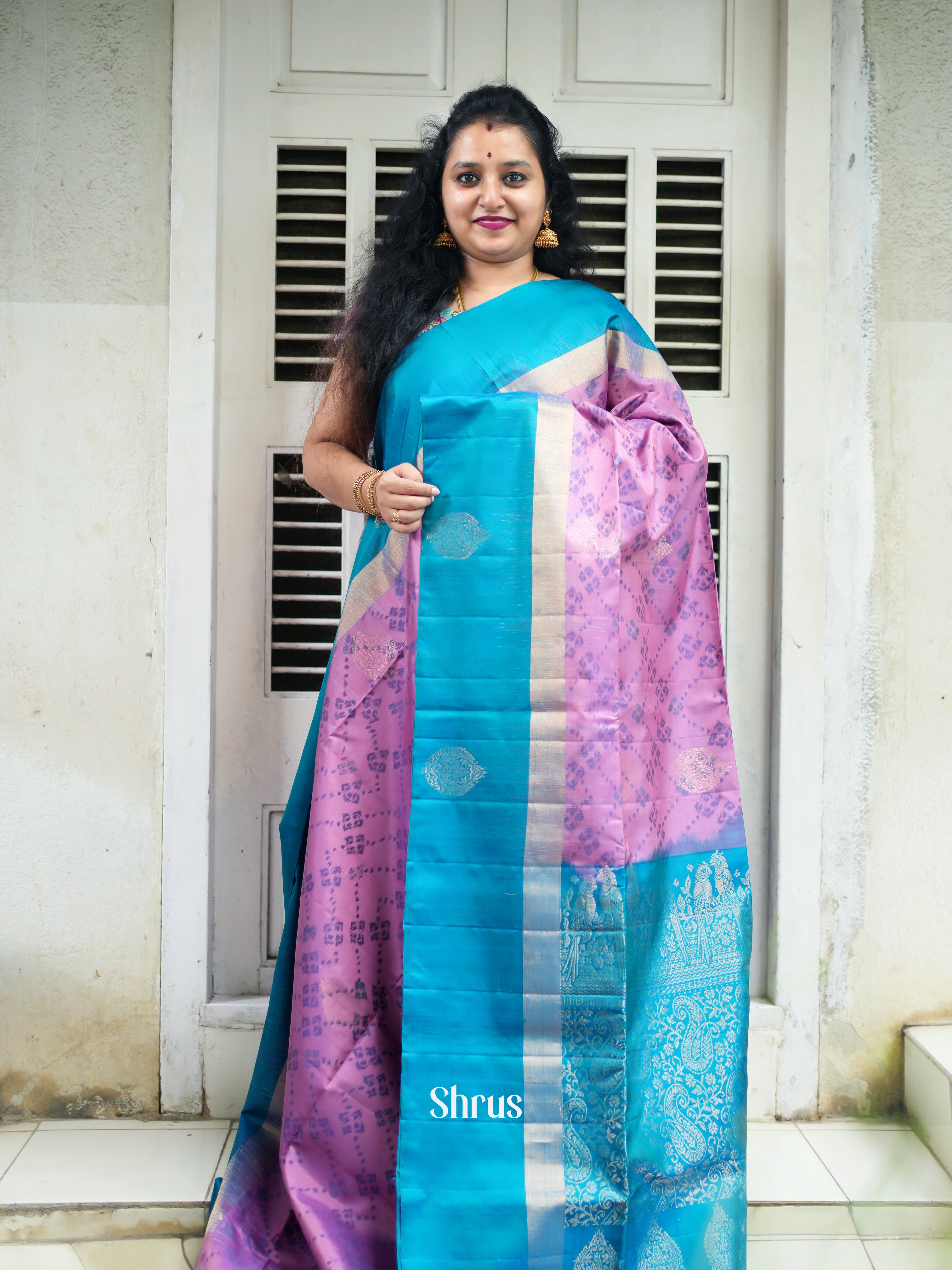 Pink & Blue - Soft Silk Saree - Shop on ShrusEternity.com
